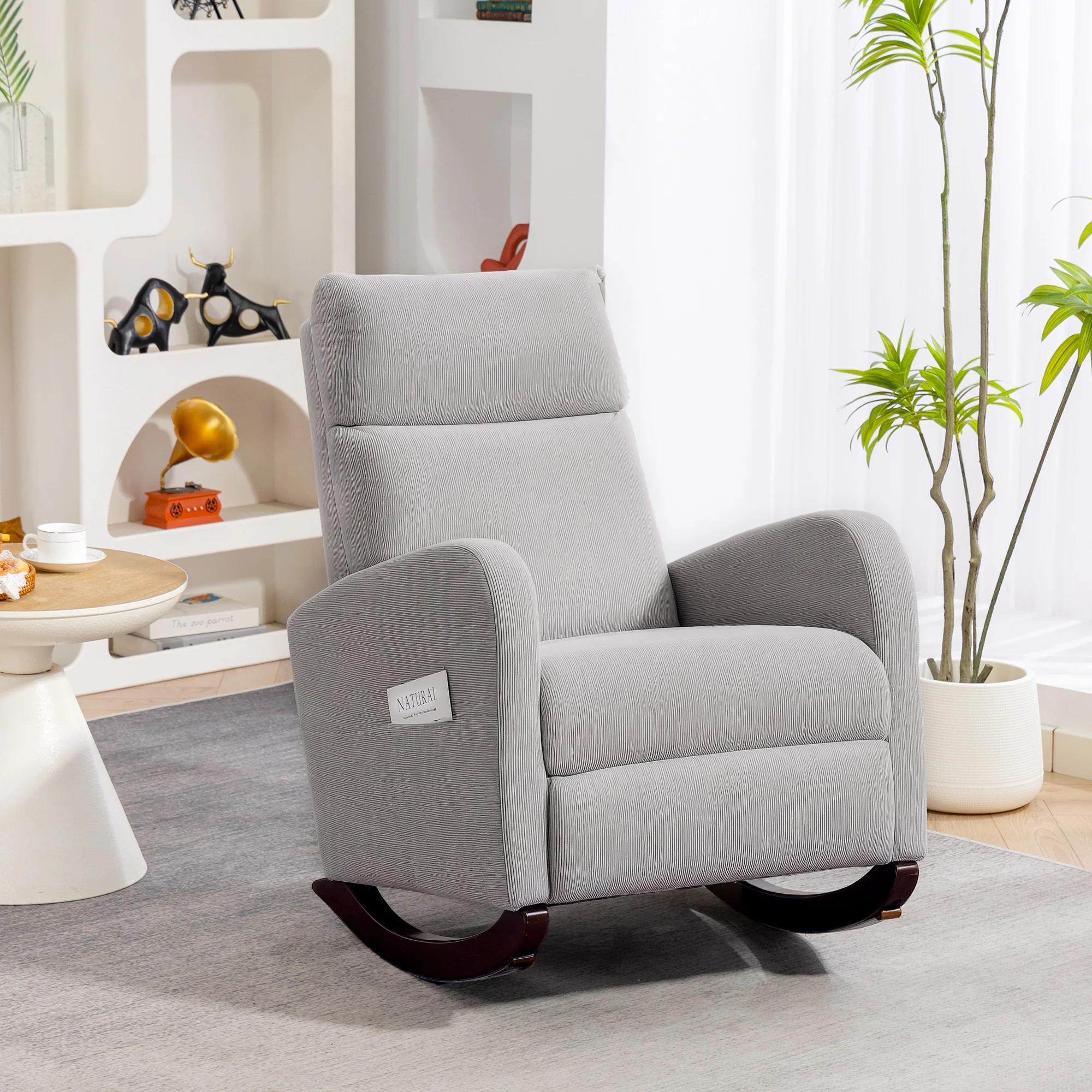 HOMCOM Modern High Back Corduroy Leisure Rocking Chair For Nursery, Grey - Image 2