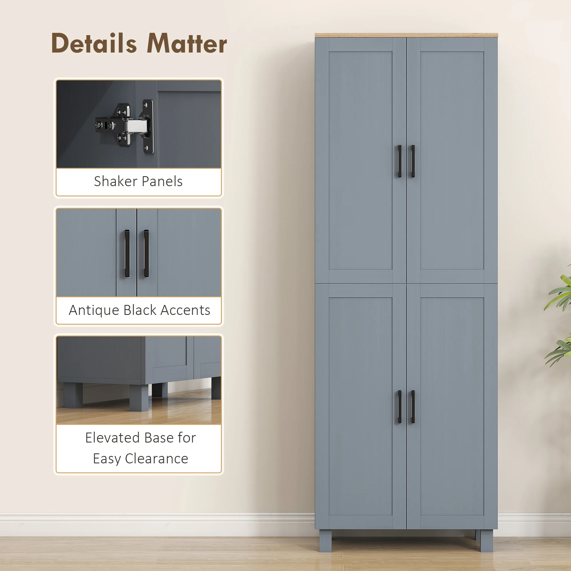 HOMCOM Modern Kitchen Cupboard Storage Cabinet with 4 Shelves - Image 16