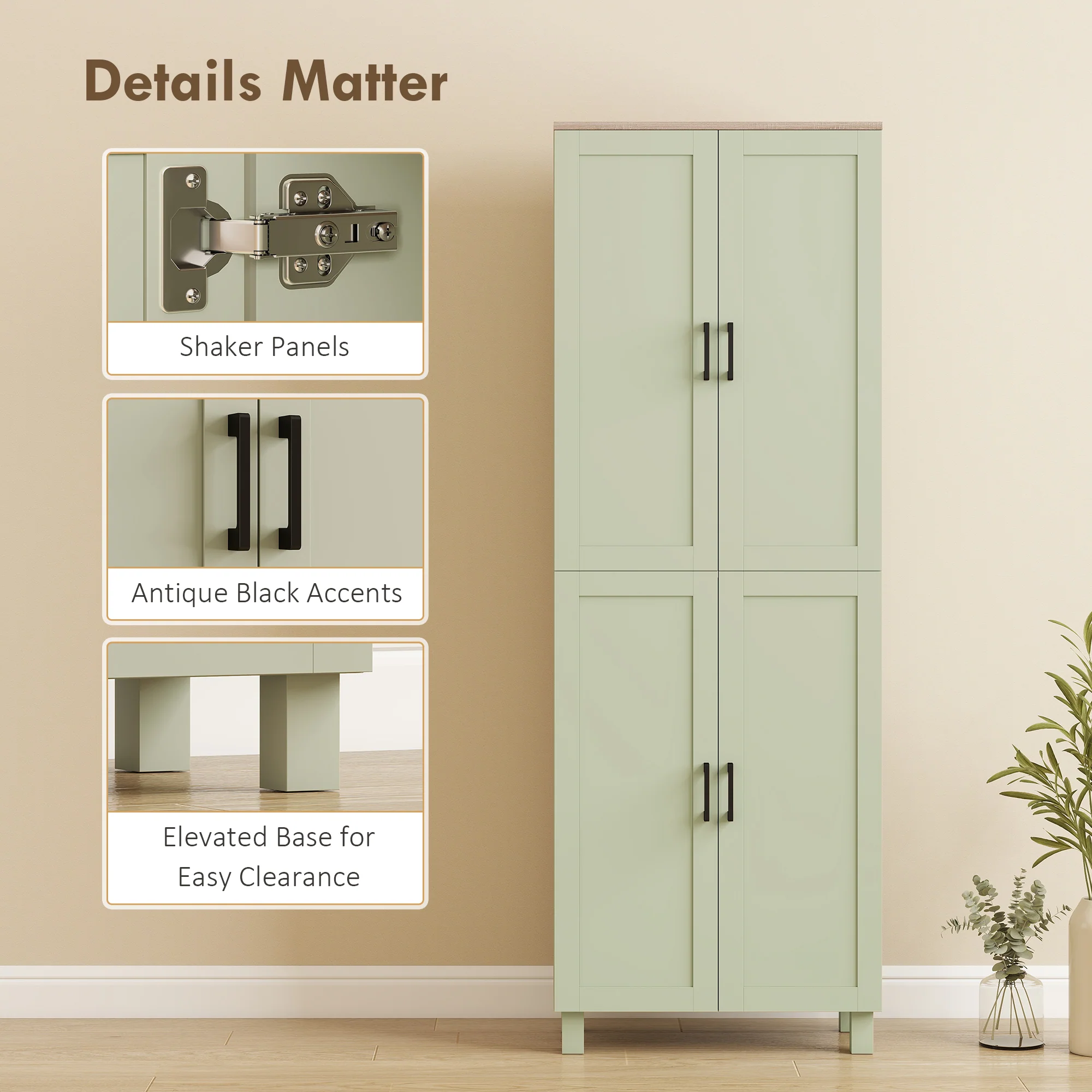 HOMCOM Modern Kitchen Cupboard Storage Cabinet with 6 Shelves, Green - Image 7