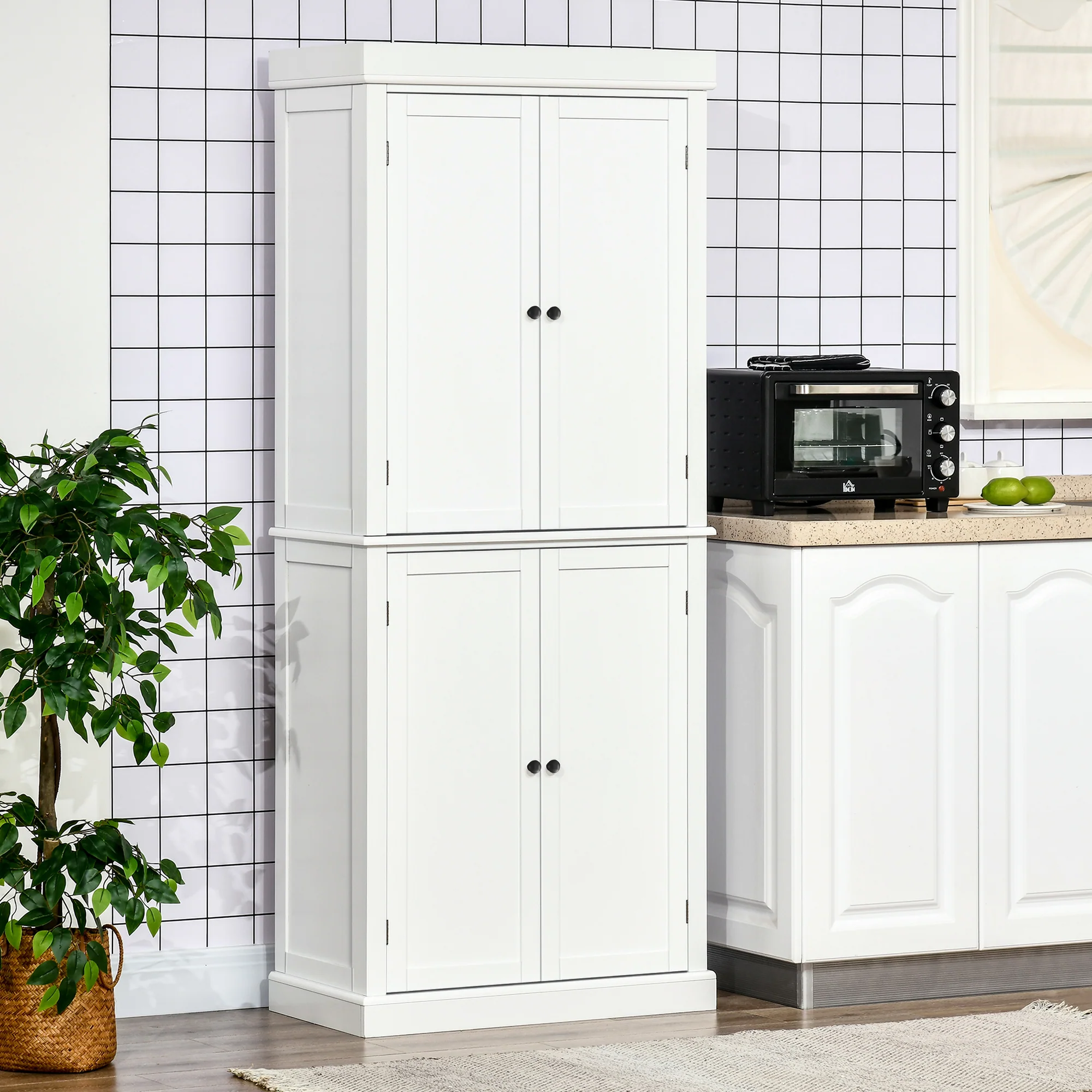 HOMCOM Modern Kitchen Storage Cabinet, 6-Tier Shelves W/ 4 Adjustable, White - Image 2