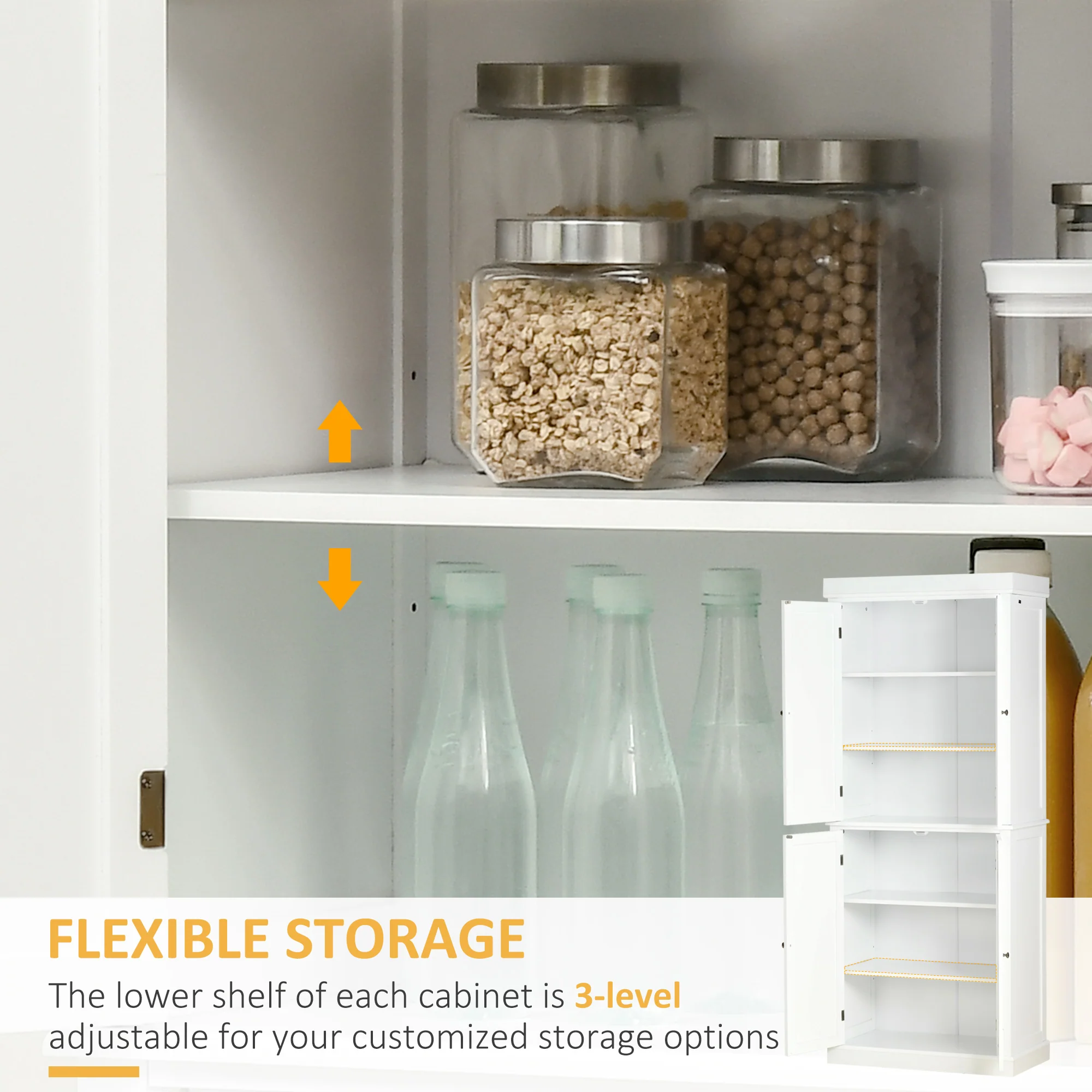 HOMCOM Modern Kitchen Storage Cabinet, 6-Tier Shelves W/ 4 Adjustable, White - Image 4