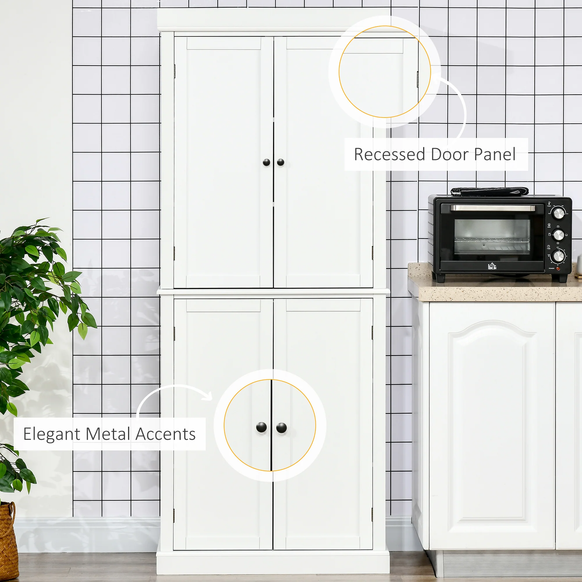 HOMCOM Modern Kitchen Storage Cabinet, 6-Tier Shelves W/ 4 Adjustable, White - Image 7