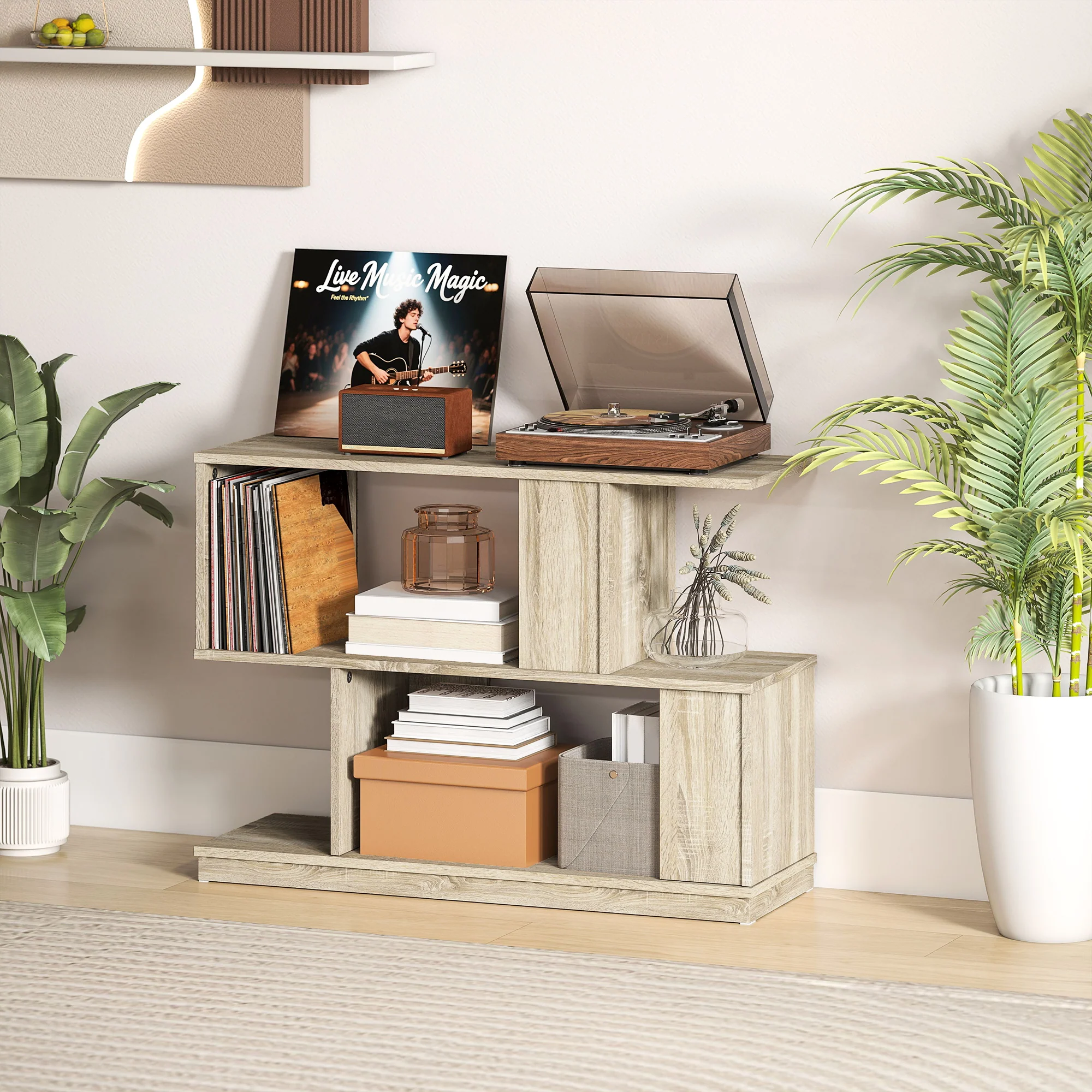 HOMCOM Modern Narrow End Table, S-Shaped Nightstand, Natural Wood Finish - Image 4