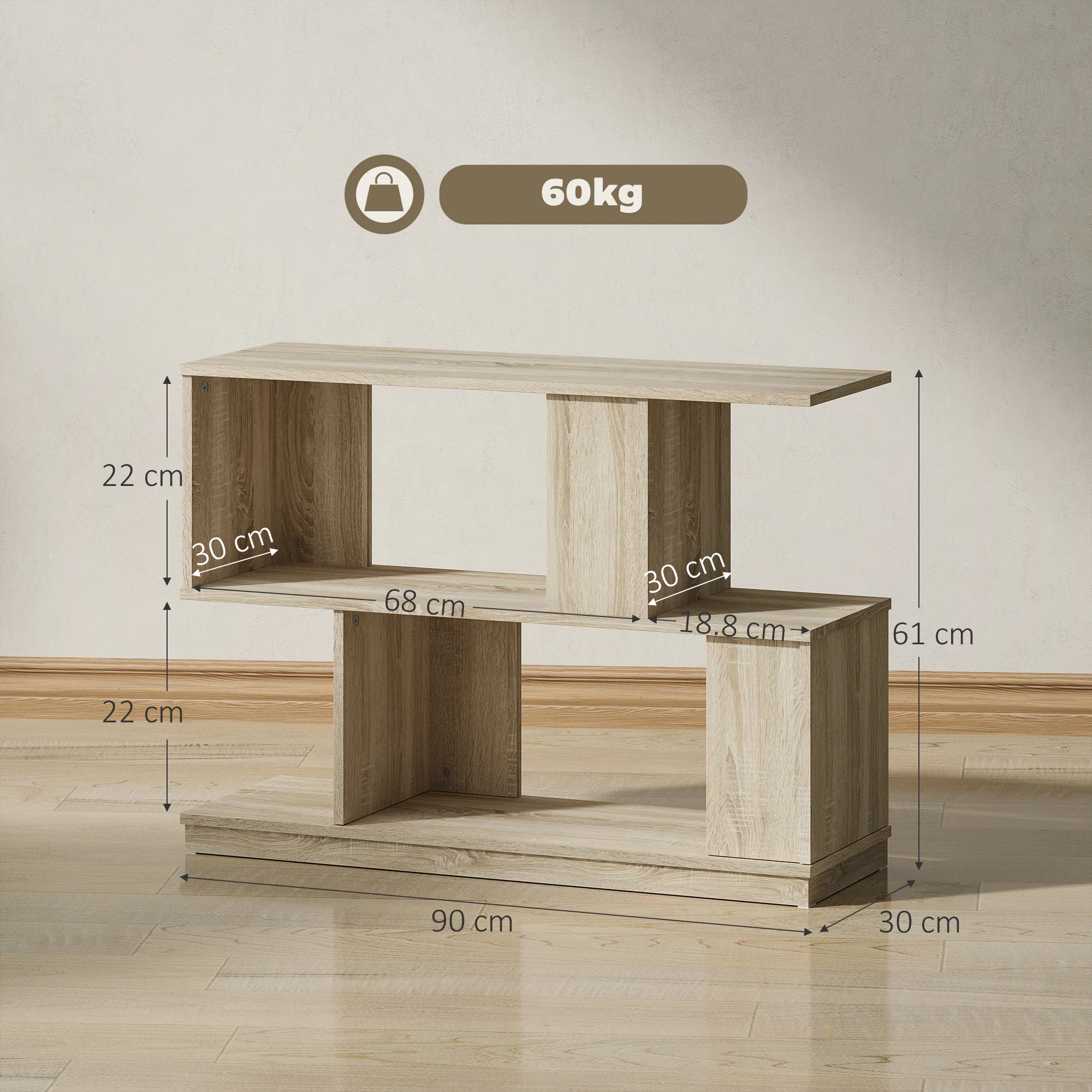 HOMCOM Modern Narrow End Table, S-Shaped Nightstand, Natural Wood Finish - Image 5