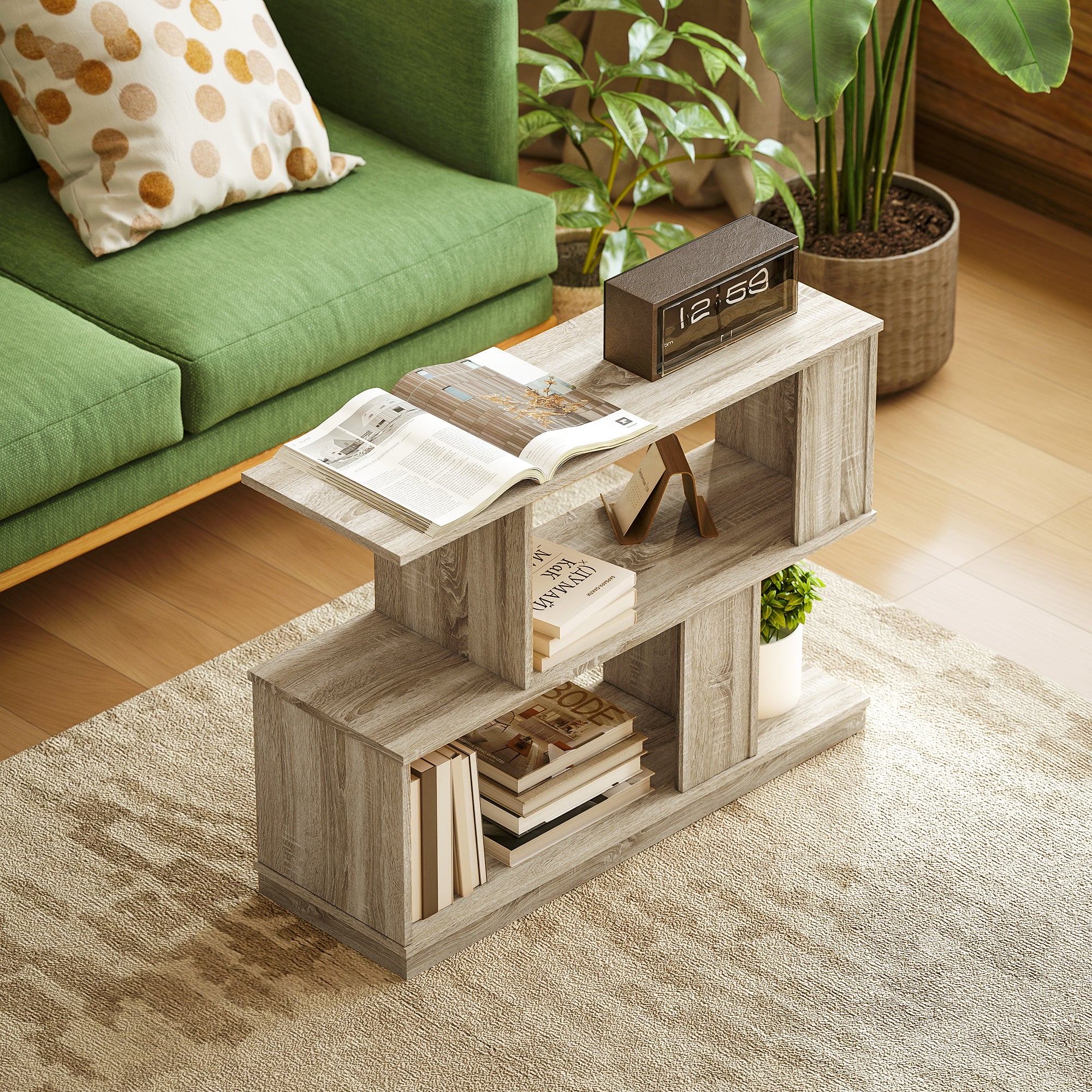 HOMCOM Modern Narrow End Table, S-Shaped Nightstand, Natural Wood Finish - Image 7