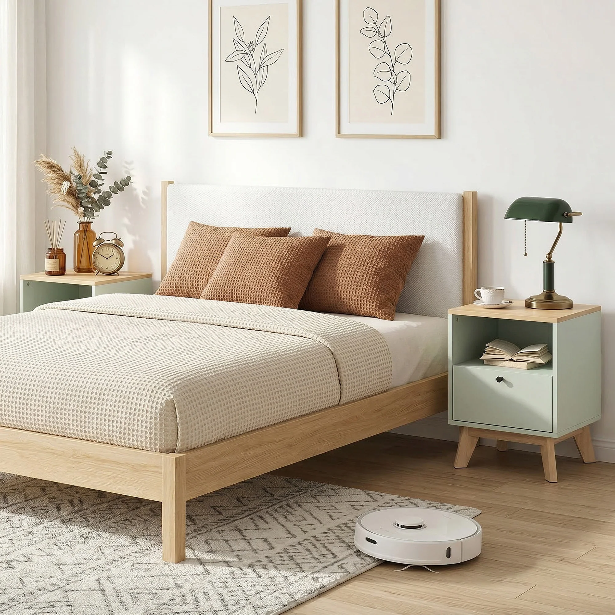 HOMCOM Modern Nightstand Set Of 2, Bedside Table With Drawer And Open Shelf - Image 7