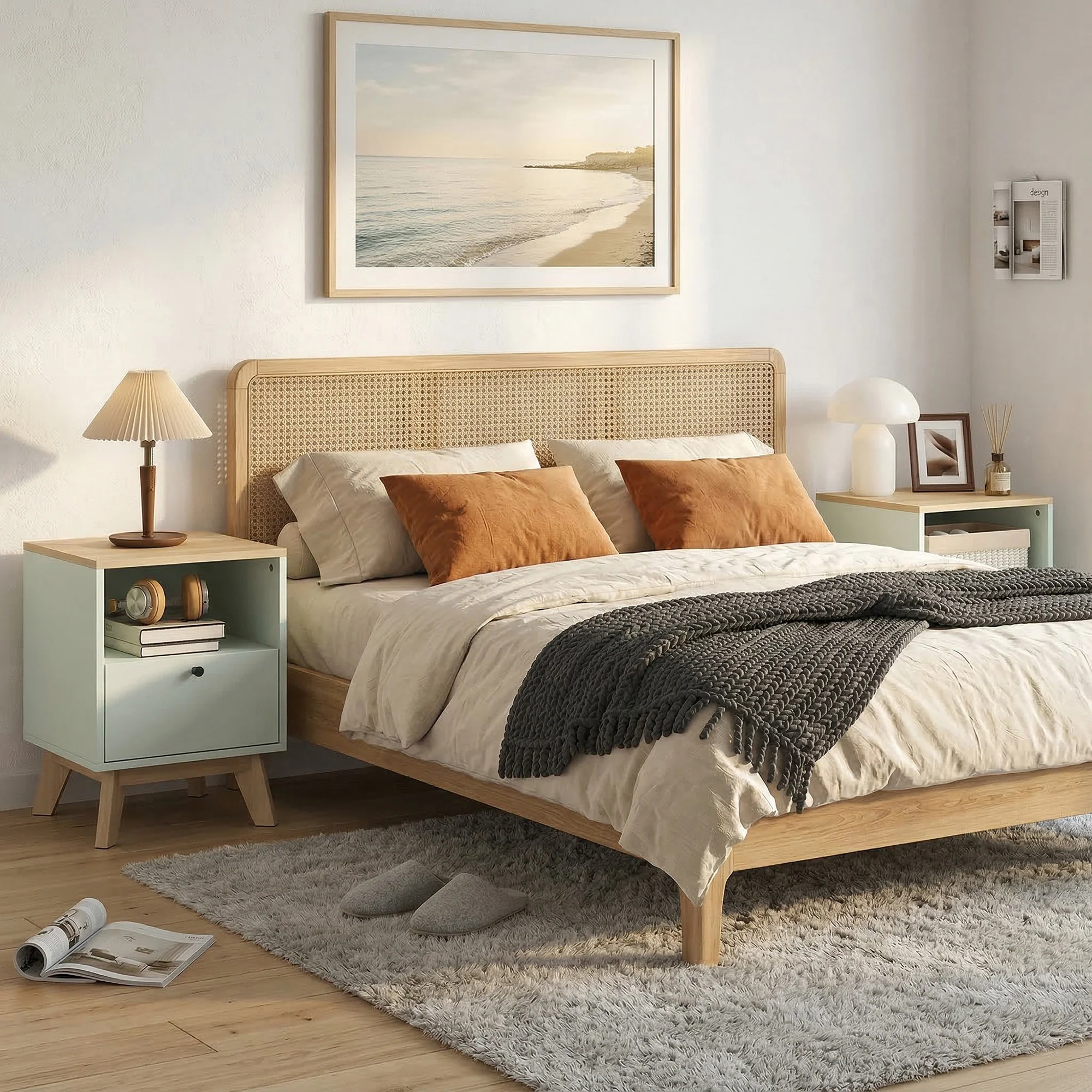 HOMCOM Modern Nightstand Set Of 2, Bedside Table With Drawer And Open Shelf - Image 8