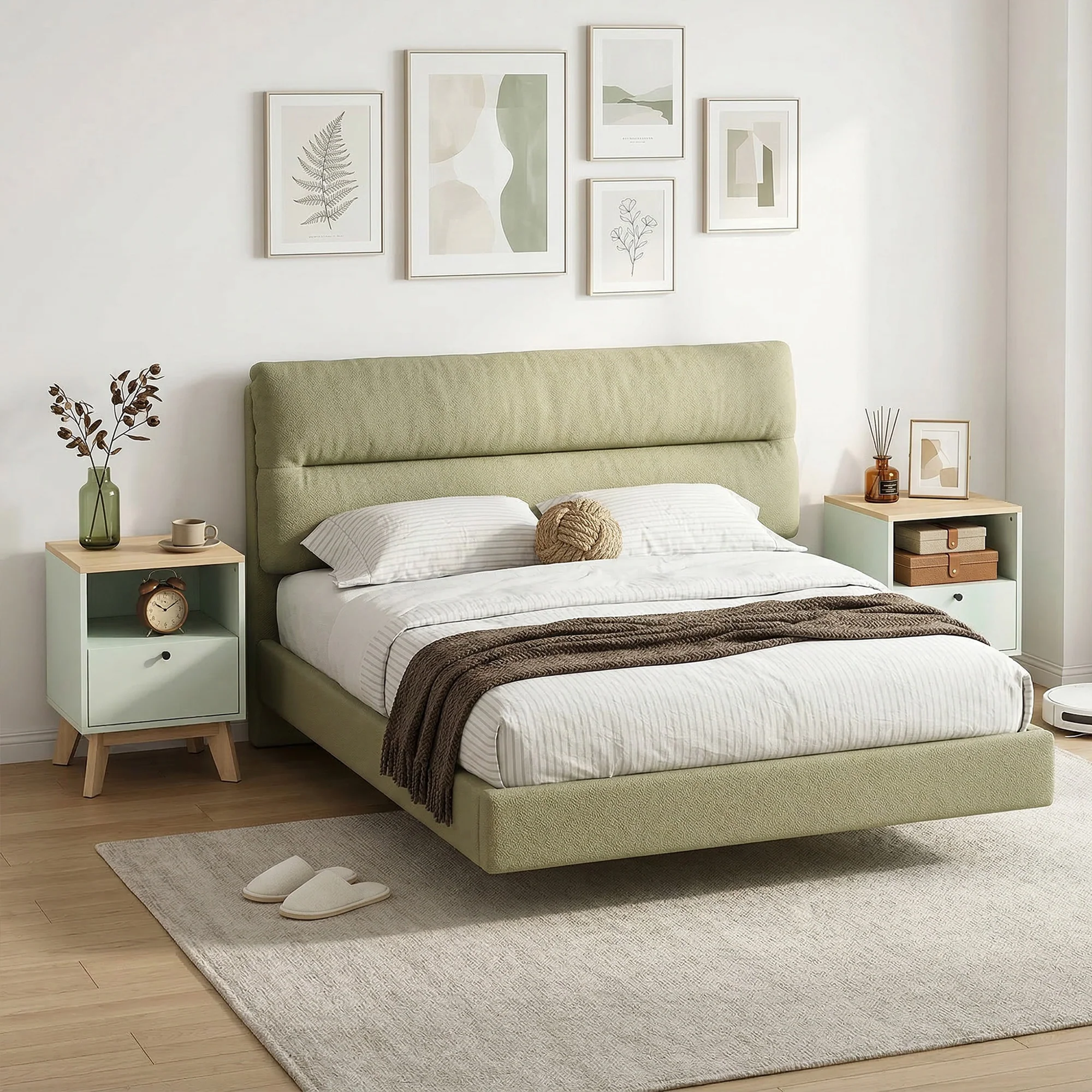 HOMCOM Modern Nightstand Set Of 2, Bedside Table With Drawer And Open Shelf - Image 9