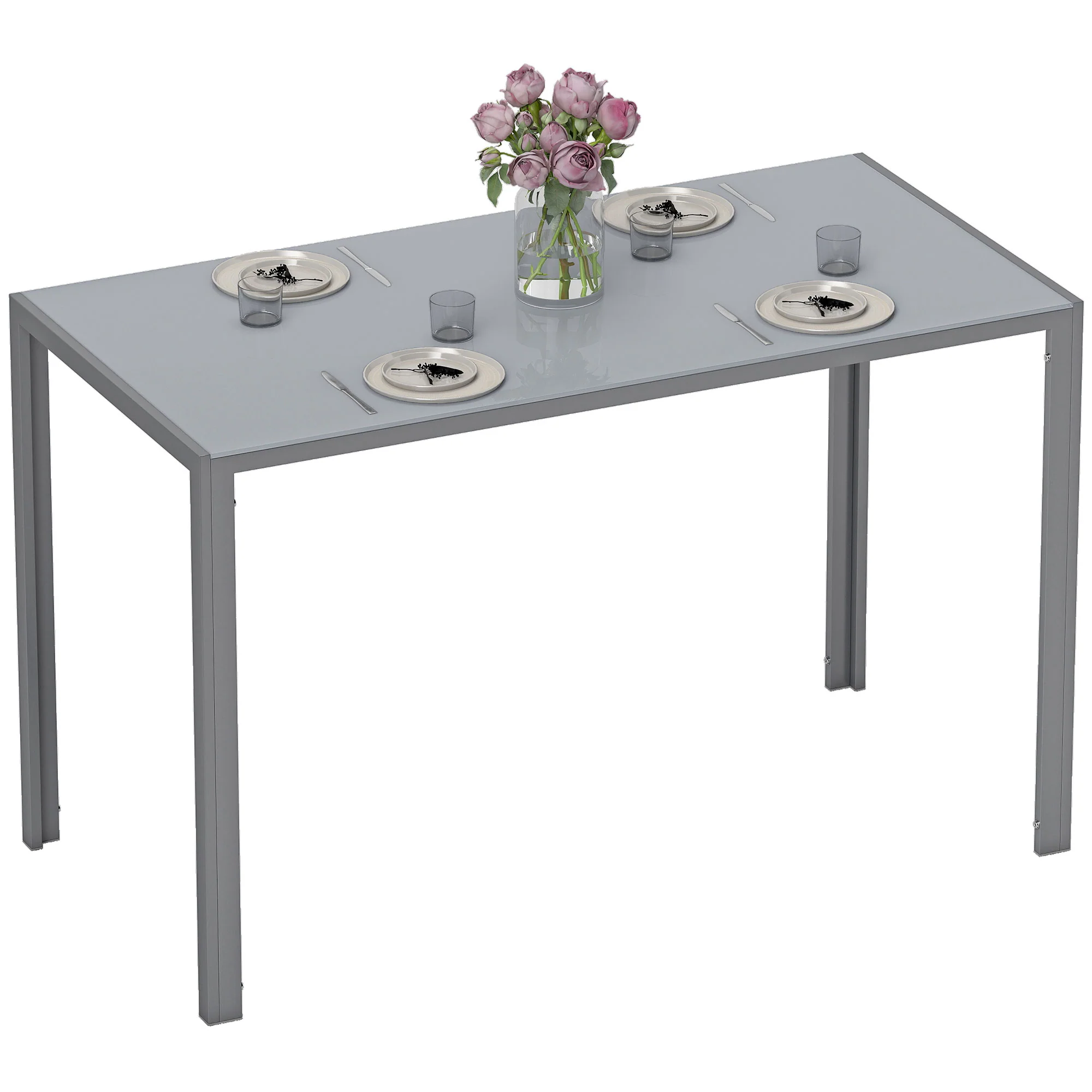 HOMCOM Modern Rectangular 4 Seater Dining Table with Tempered Glass Top