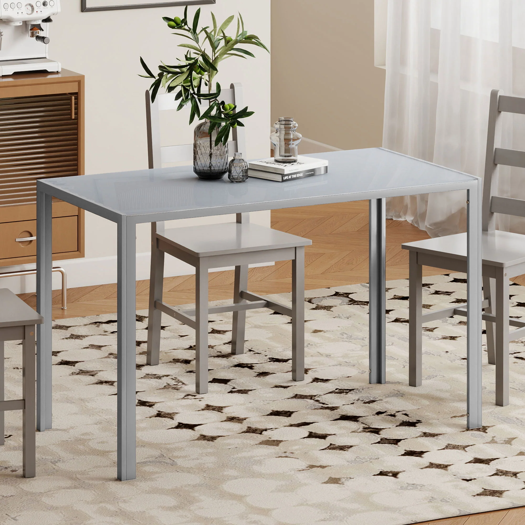 HOMCOM Modern Rectangular 4 Seater Dining Table with Tempered Glass Top - Image 2