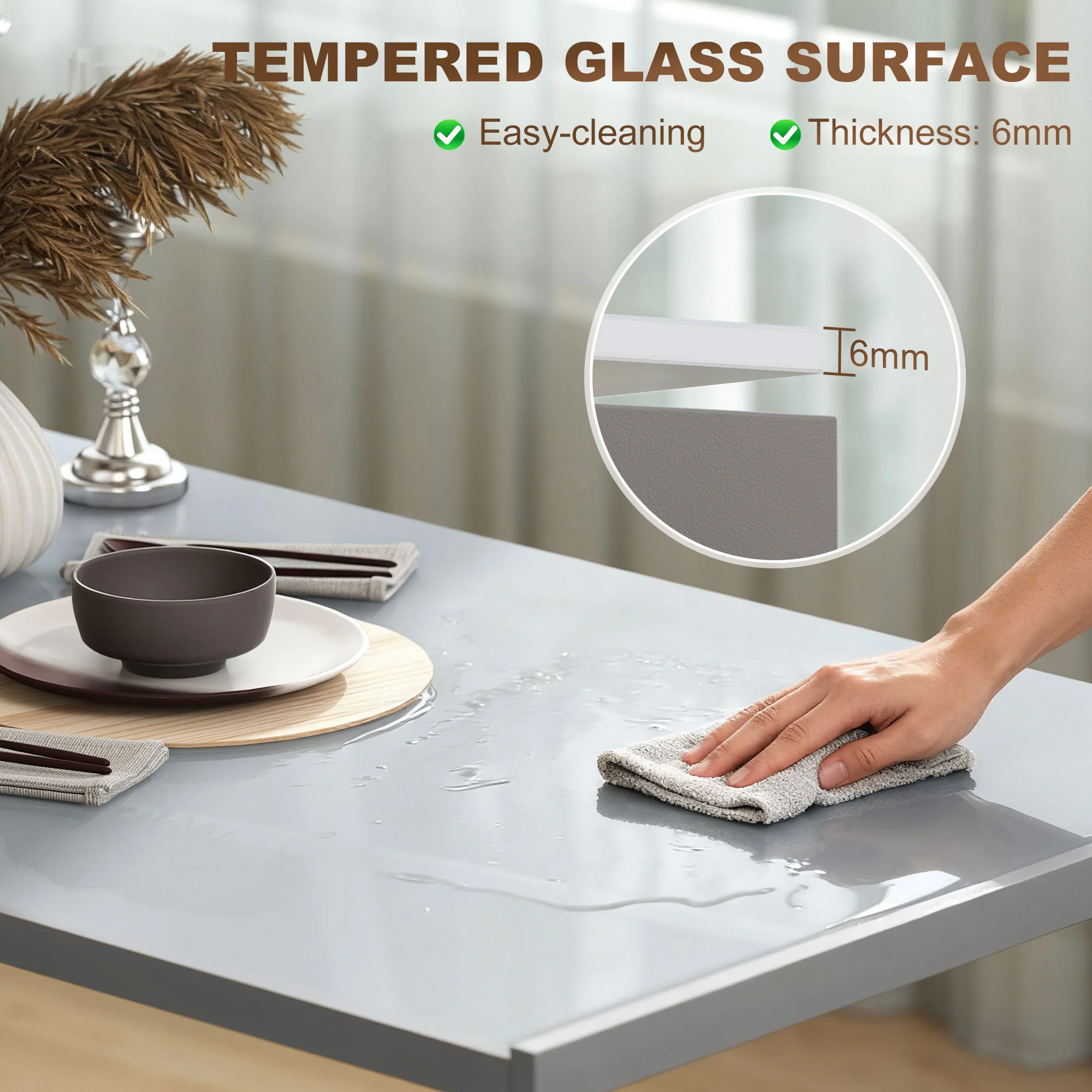 HOMCOM Modern Rectangular 4 Seater Dining Table with Tempered Glass Top - Image 3