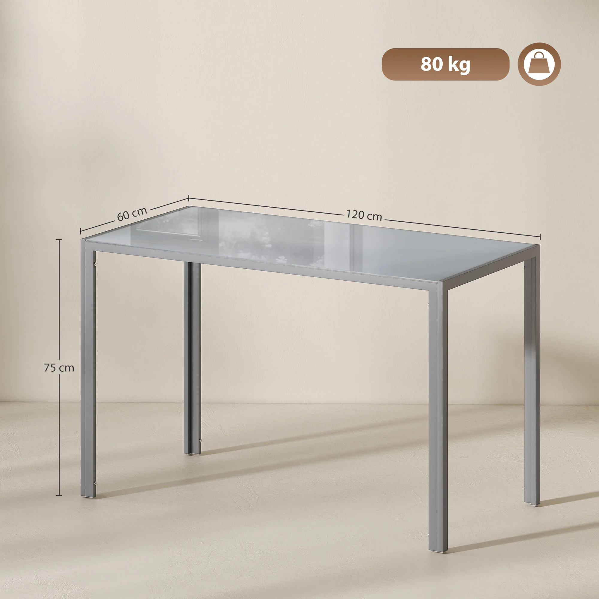 HOMCOM Modern Rectangular 4 Seater Dining Table with Tempered Glass Top - Image 5