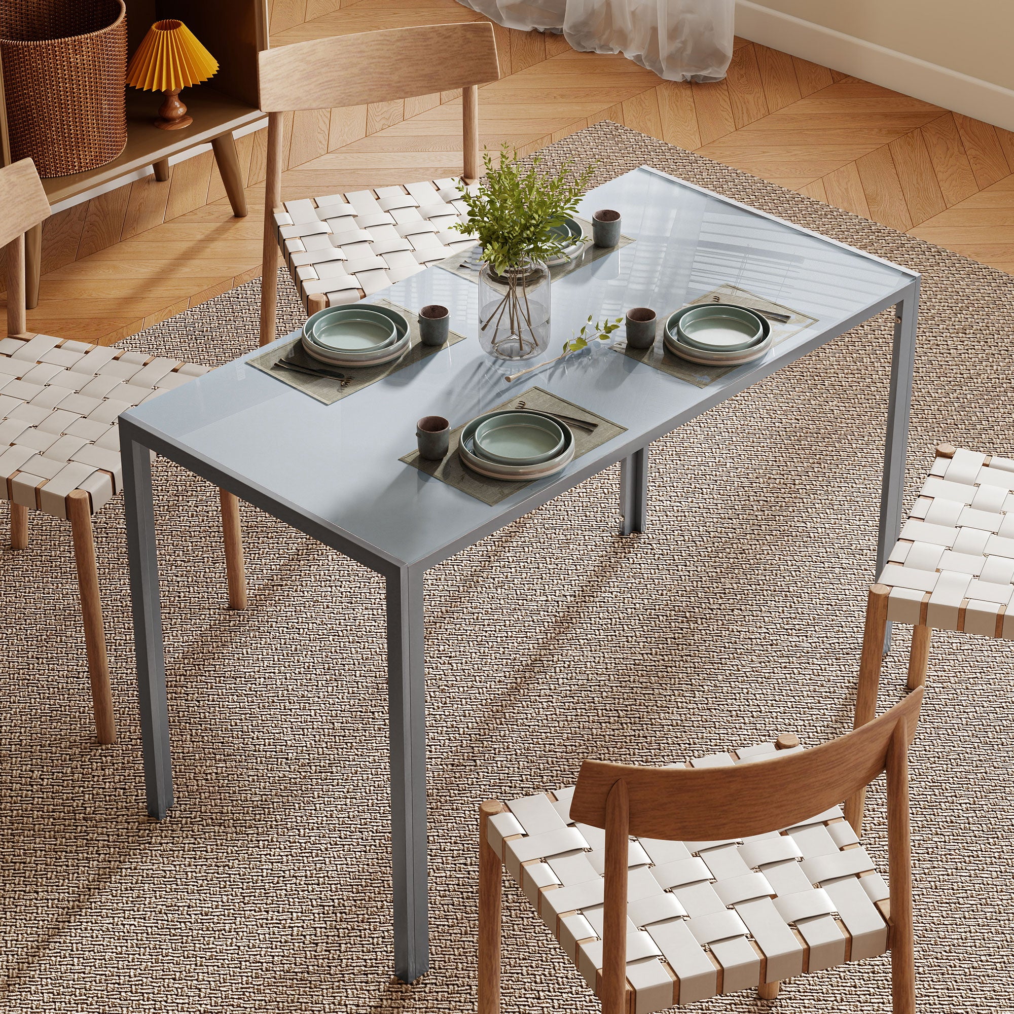 HOMCOM Modern Rectangular 4 Seater Dining Table with Tempered Glass Top - Image 6