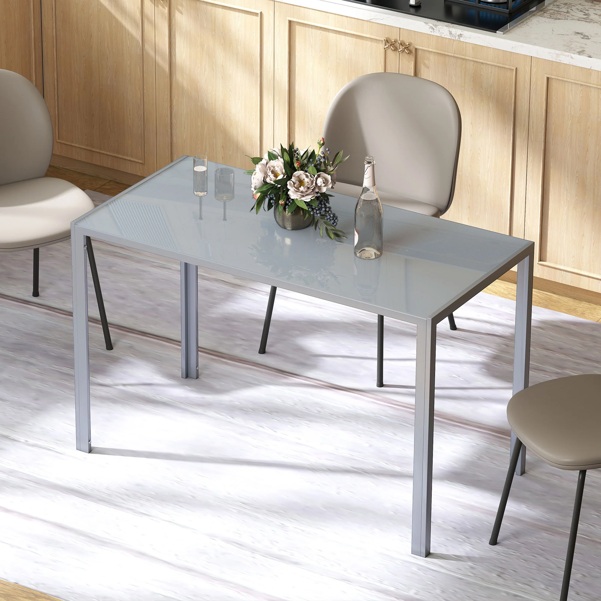 HOMCOM Modern Rectangular 4 Seater Dining Table with Tempered Glass Top - Image 8