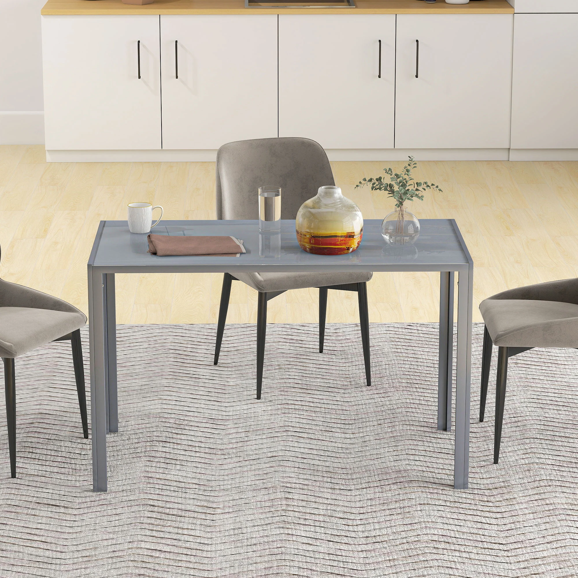 HOMCOM Modern Rectangular 4 Seater Dining Table with Tempered Glass Top - Image 9