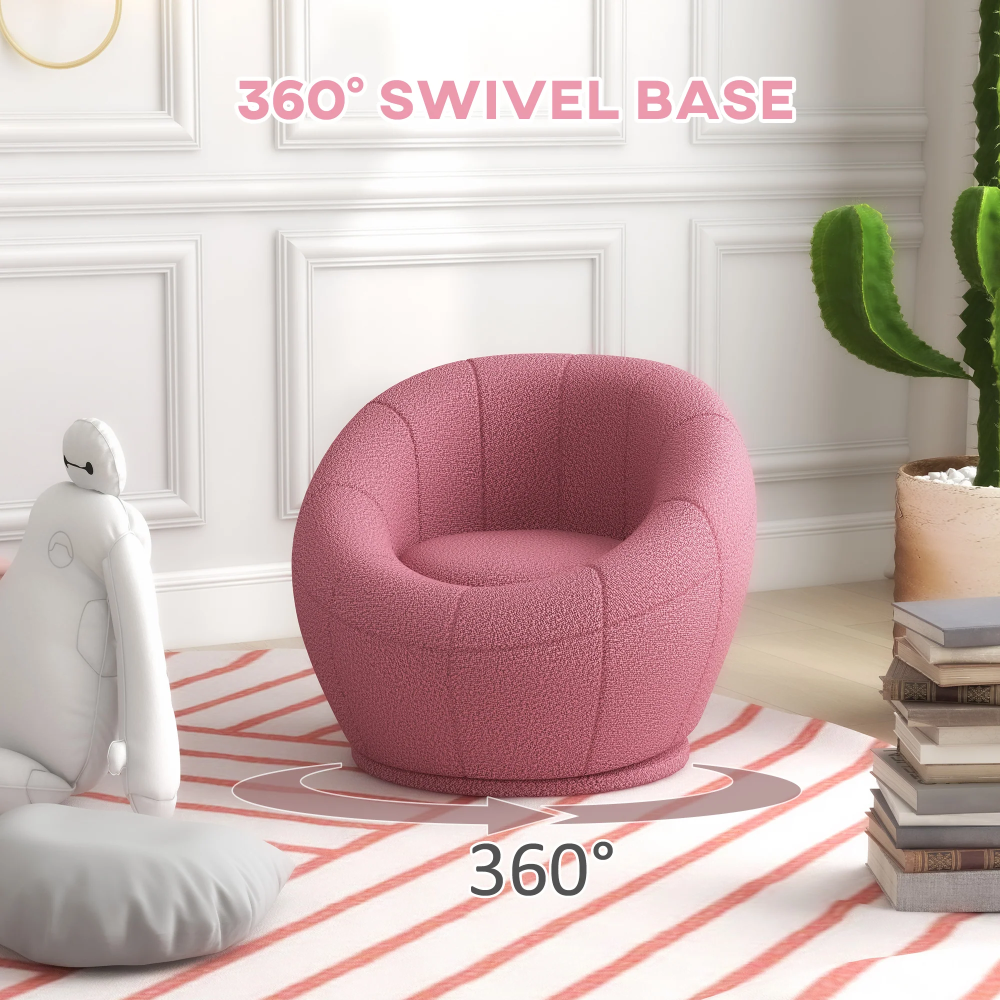 HOMCOM Modern Round Boucle Armchair Accent Chair for Living Room Bedroom Pink - Image 4