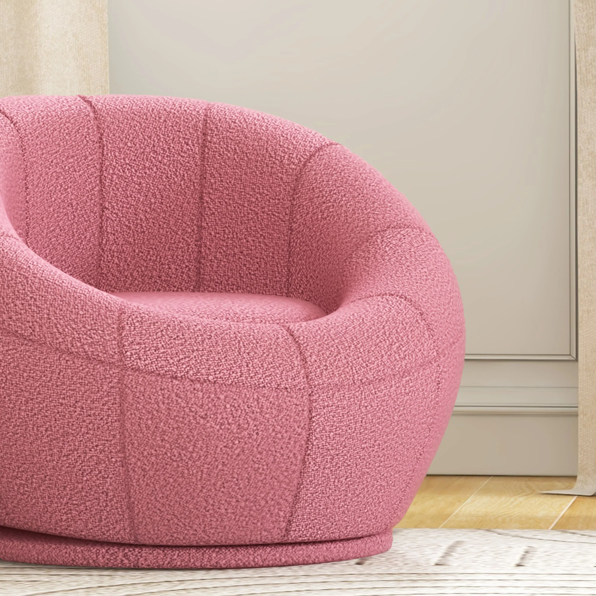 HOMCOM Modern Round Boucle Armchair Accent Chair for Living Room Bedroom Pink - Image 9