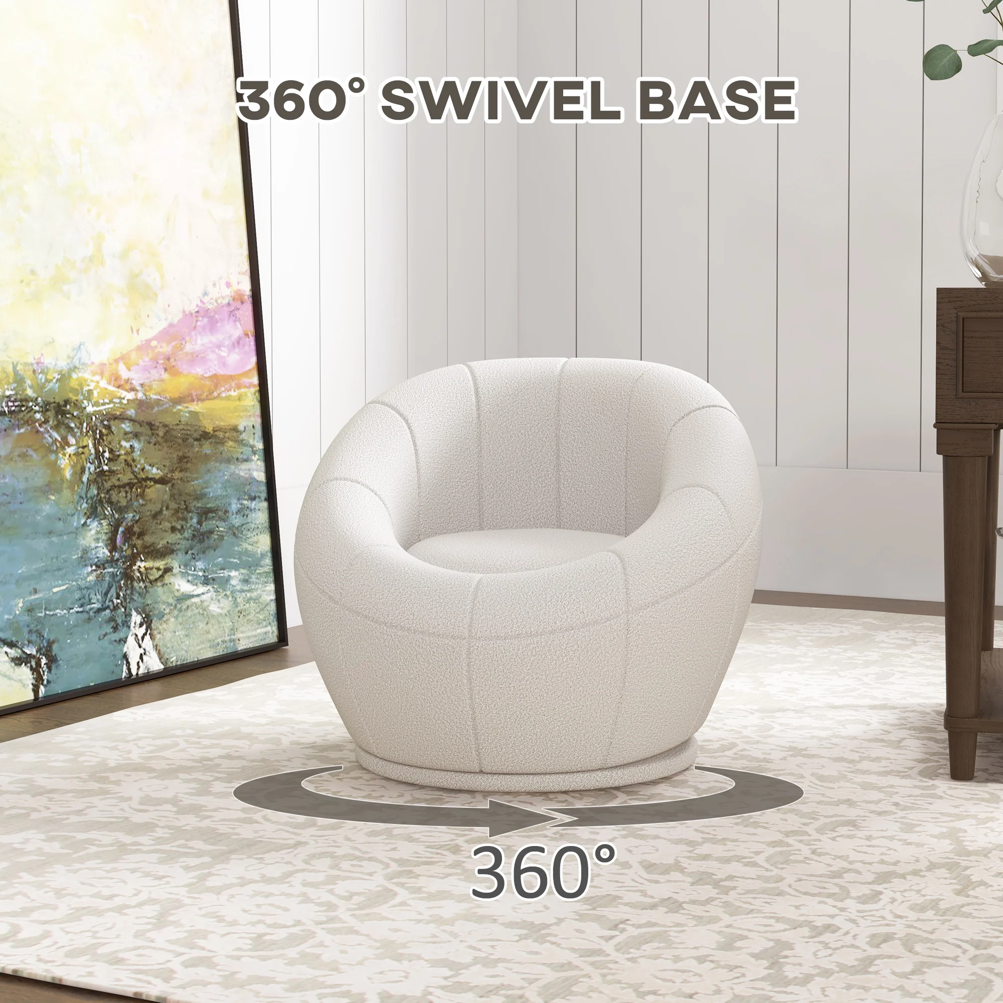 HOMCOM Modern Round Boucle Armchair Accent Chair for Living Room Bedroom White - Image 4