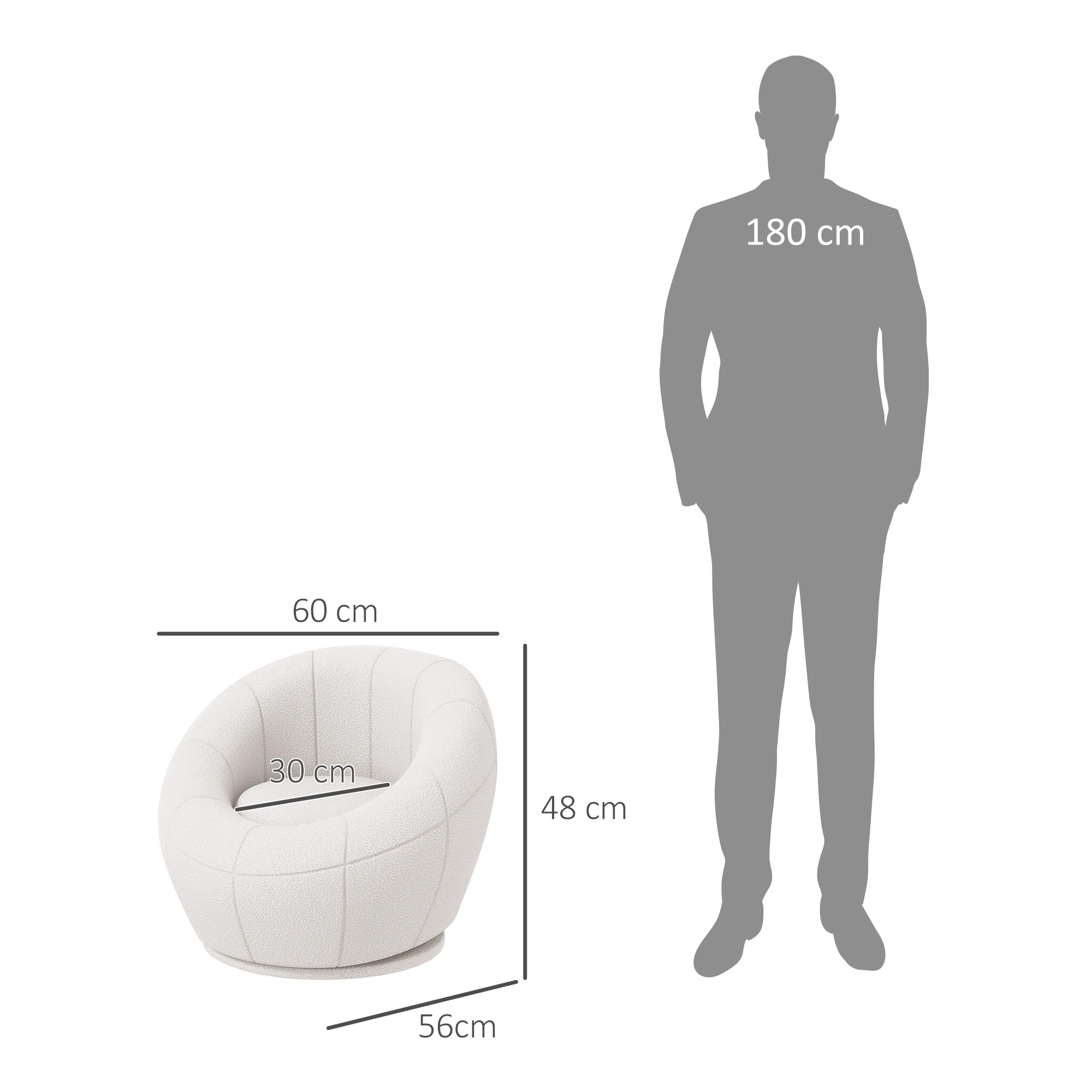 HOMCOM Modern Round Boucle Armchair Accent Chair for Living Room Bedroom White - Image 5
