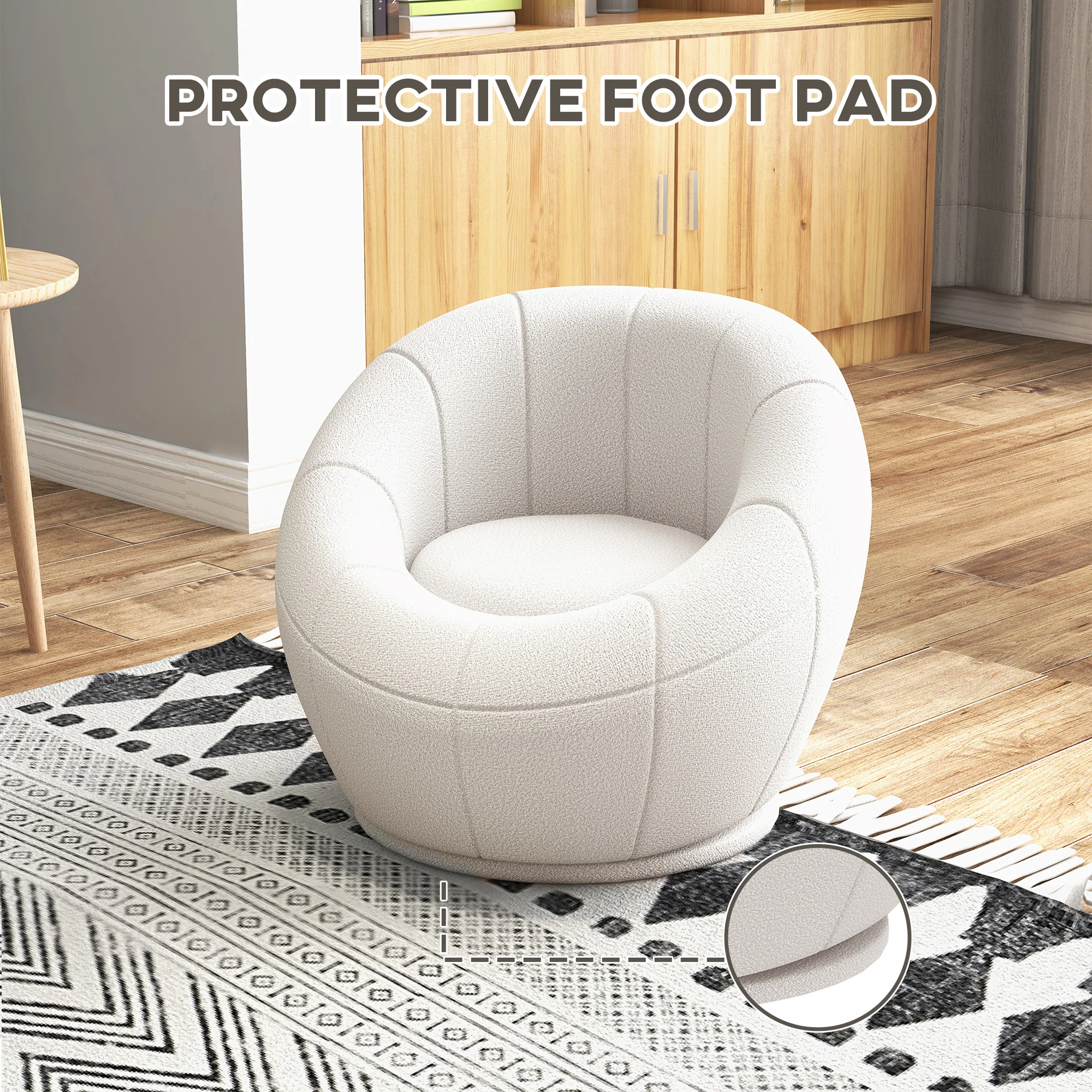 HOMCOM Modern Round Boucle Armchair Accent Chair for Living Room Bedroom White - Image 6