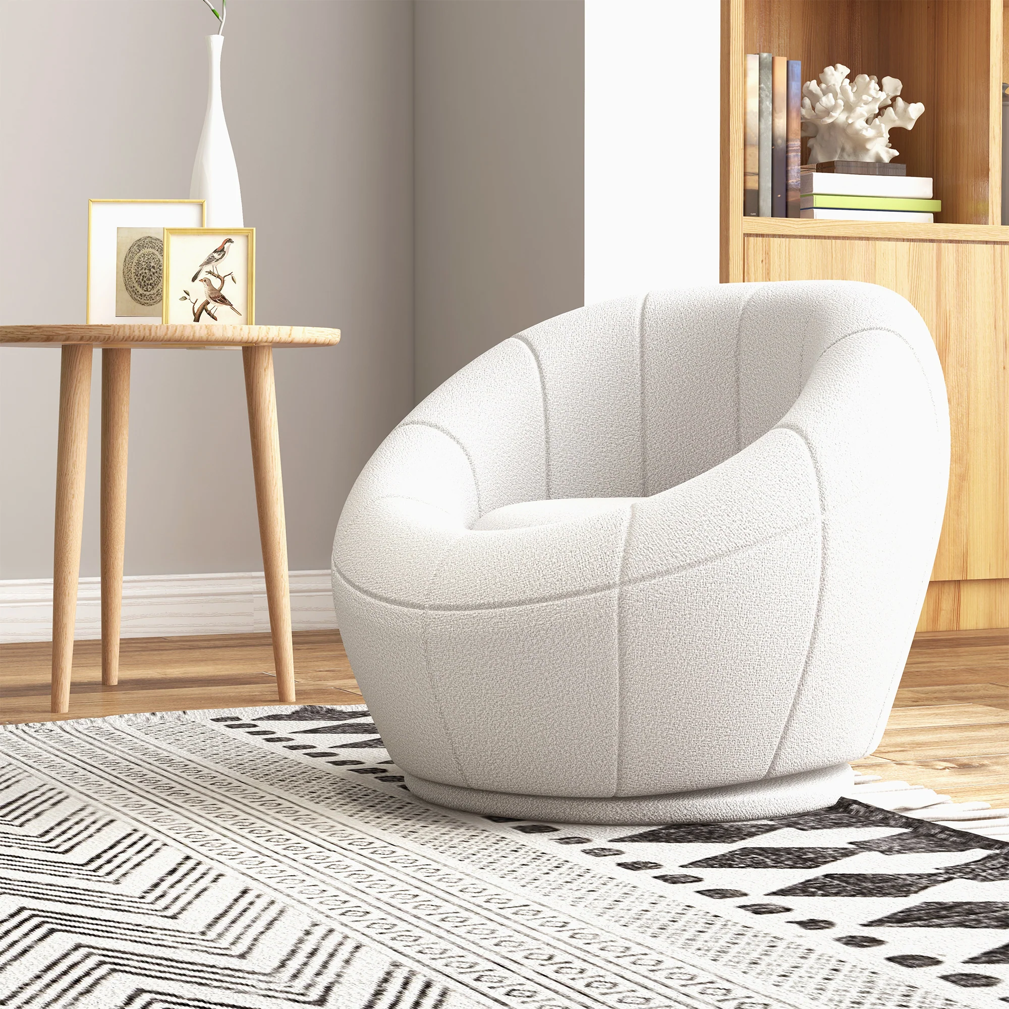 HOMCOM Modern Round Boucle Armchair Accent Chair for Living Room Bedroom White - Image 7