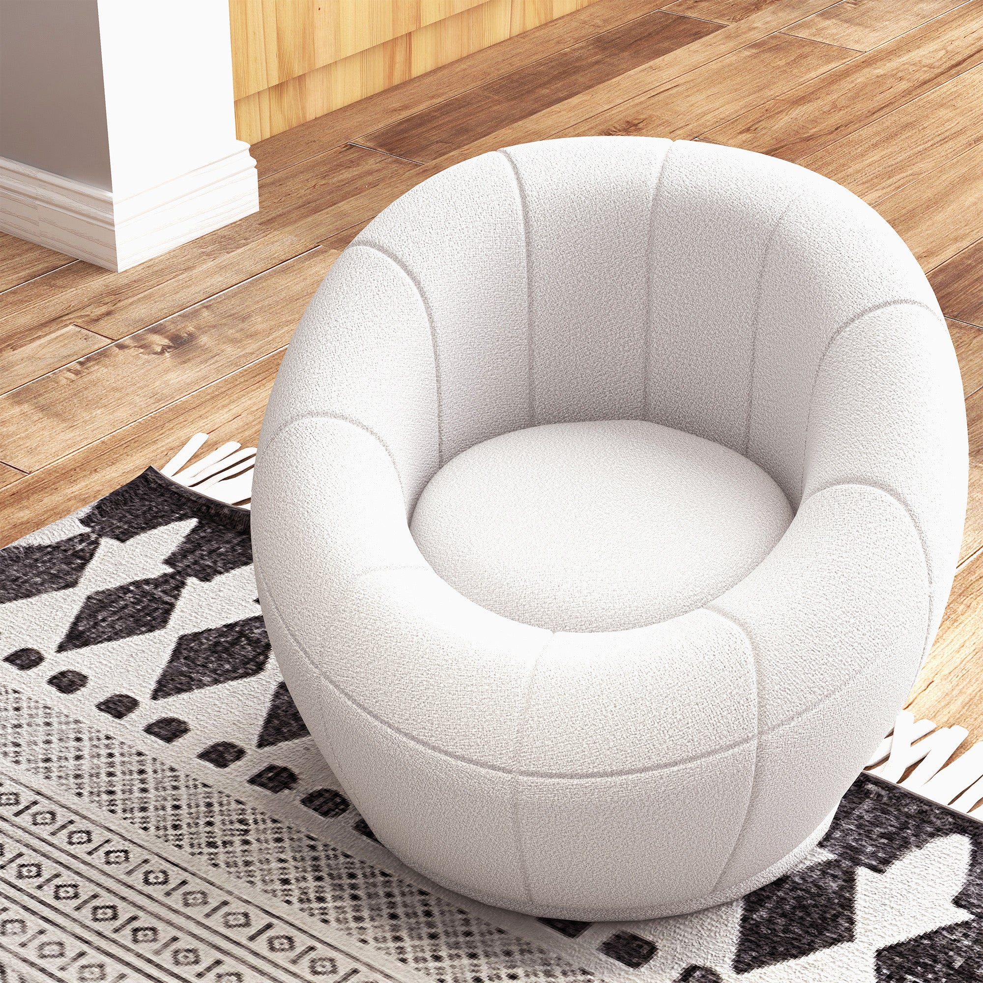 HOMCOM Modern Round Boucle Armchair Accent Chair for Living Room Bedroom White - Image 8