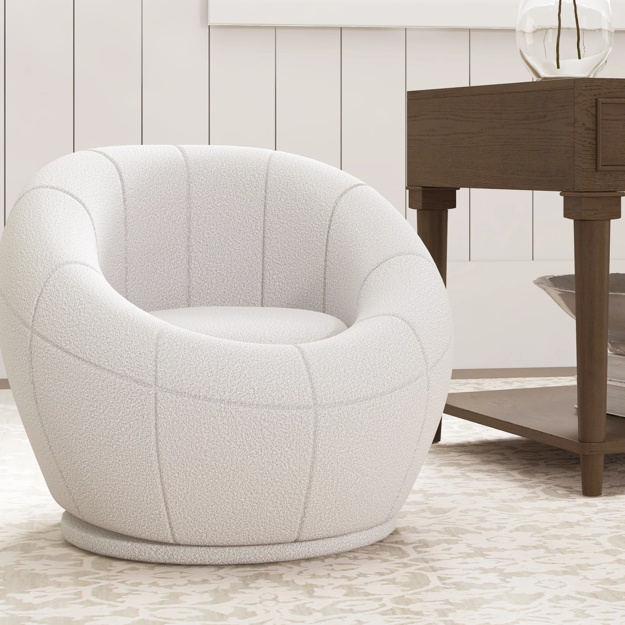 HOMCOM Modern Round Boucle Armchair Accent Chair for Living Room Bedroom White - Image 9