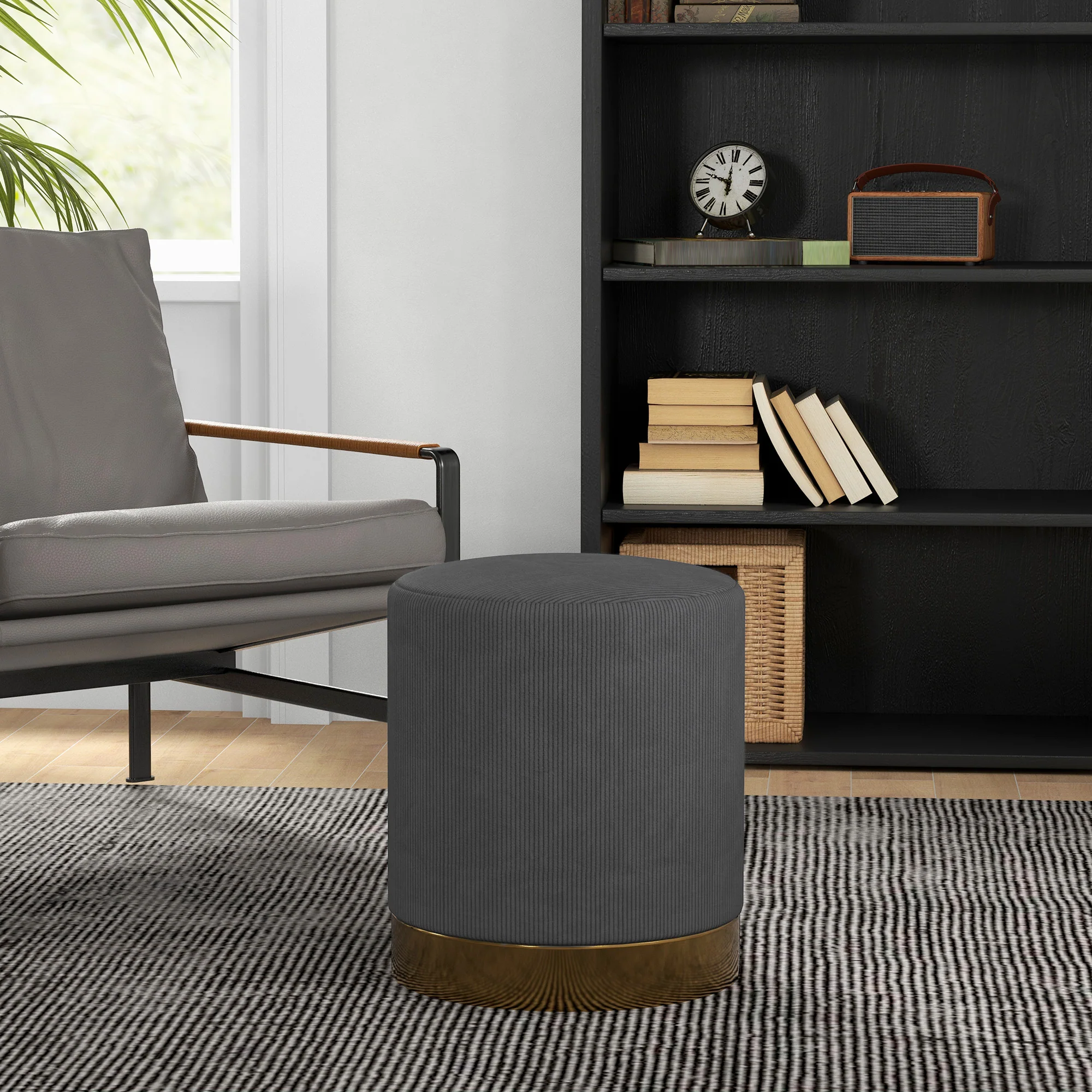 HOMCOM Modern Round Footstool, Fabric Upholstered Foot Rest, Light Brown - Image 11