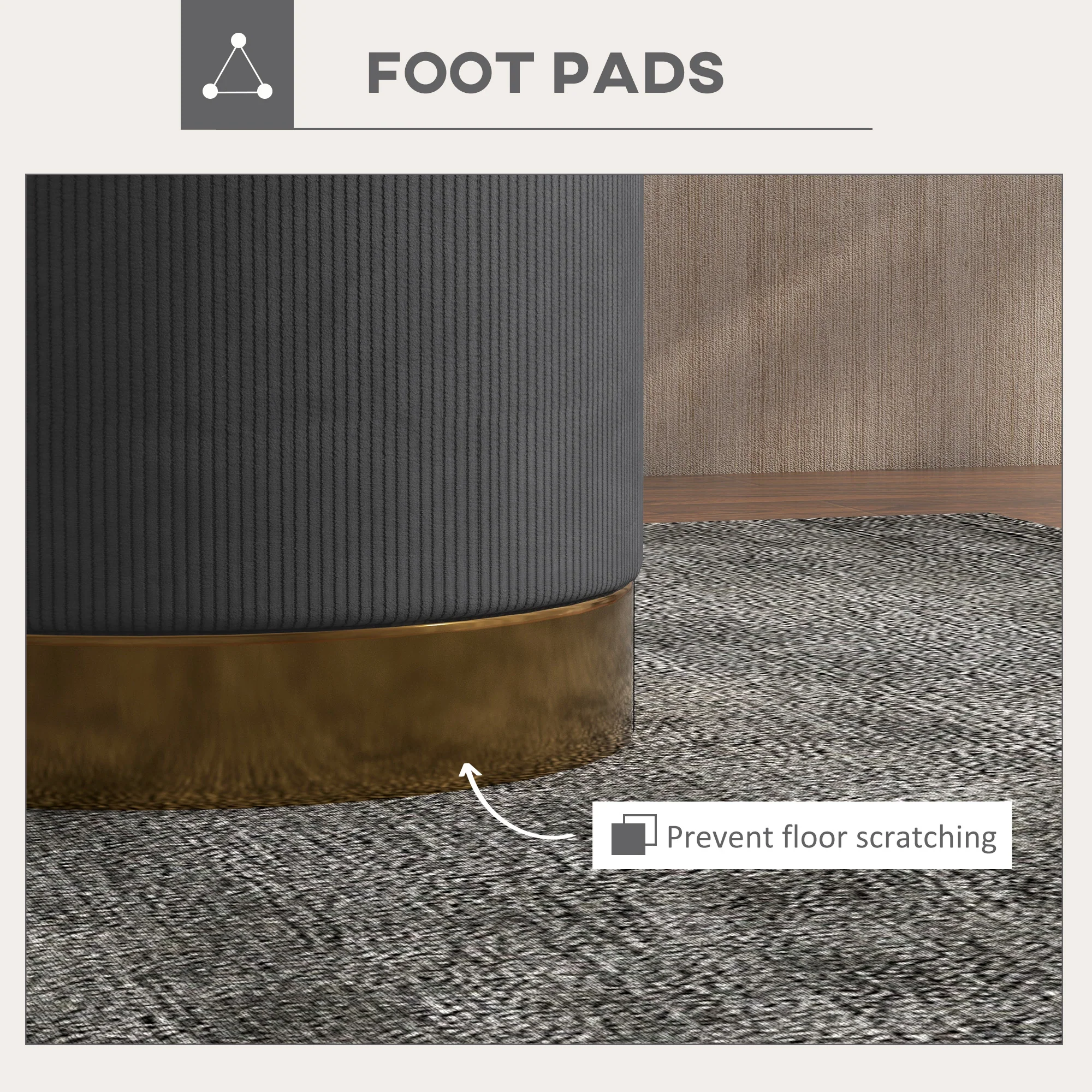 HOMCOM Modern Round Footstool, Fabric Upholstered Foot Rest, Light Brown - Image 13