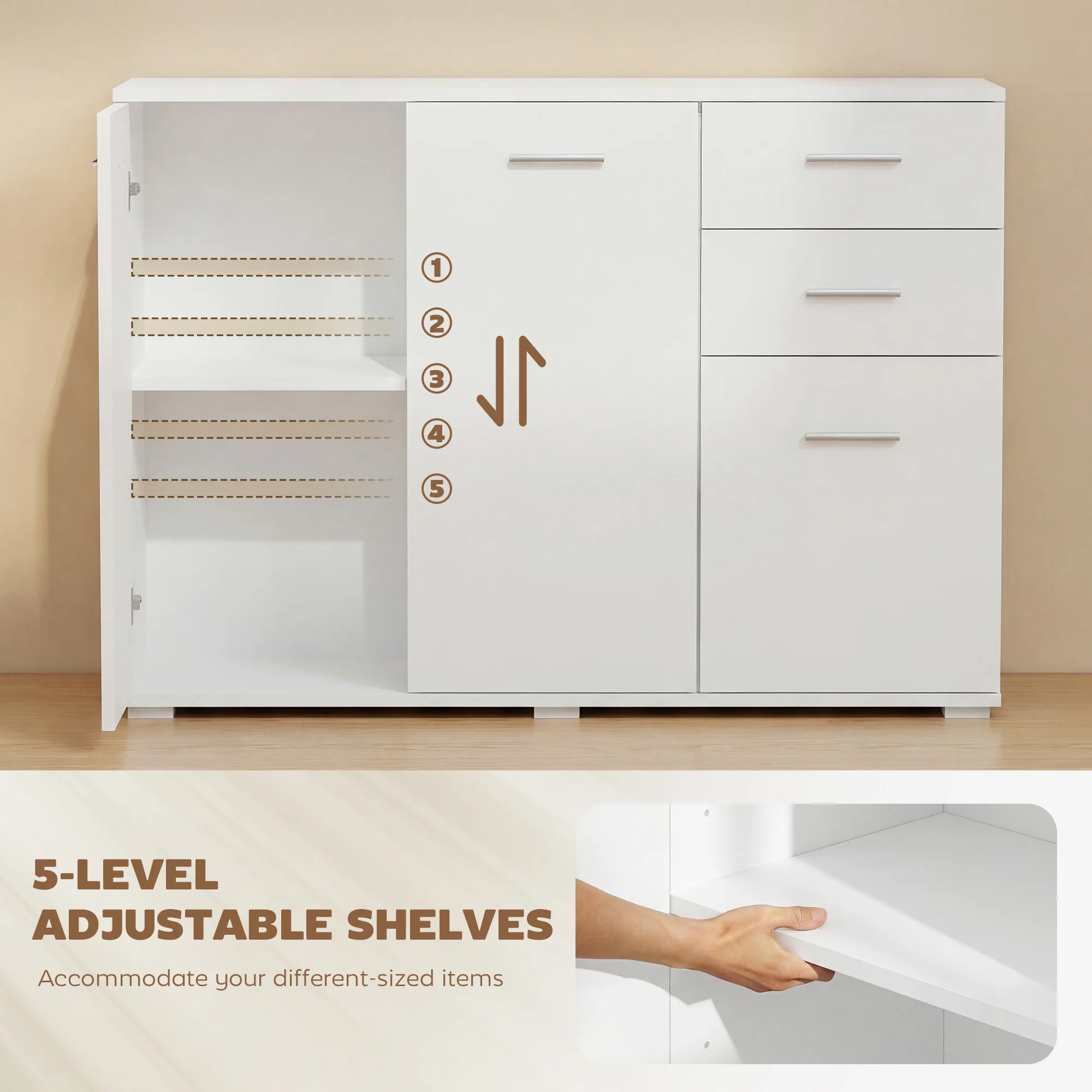 HOMCOM Modern Sideboard Kitchen Storage Cabinet, White - Image 4