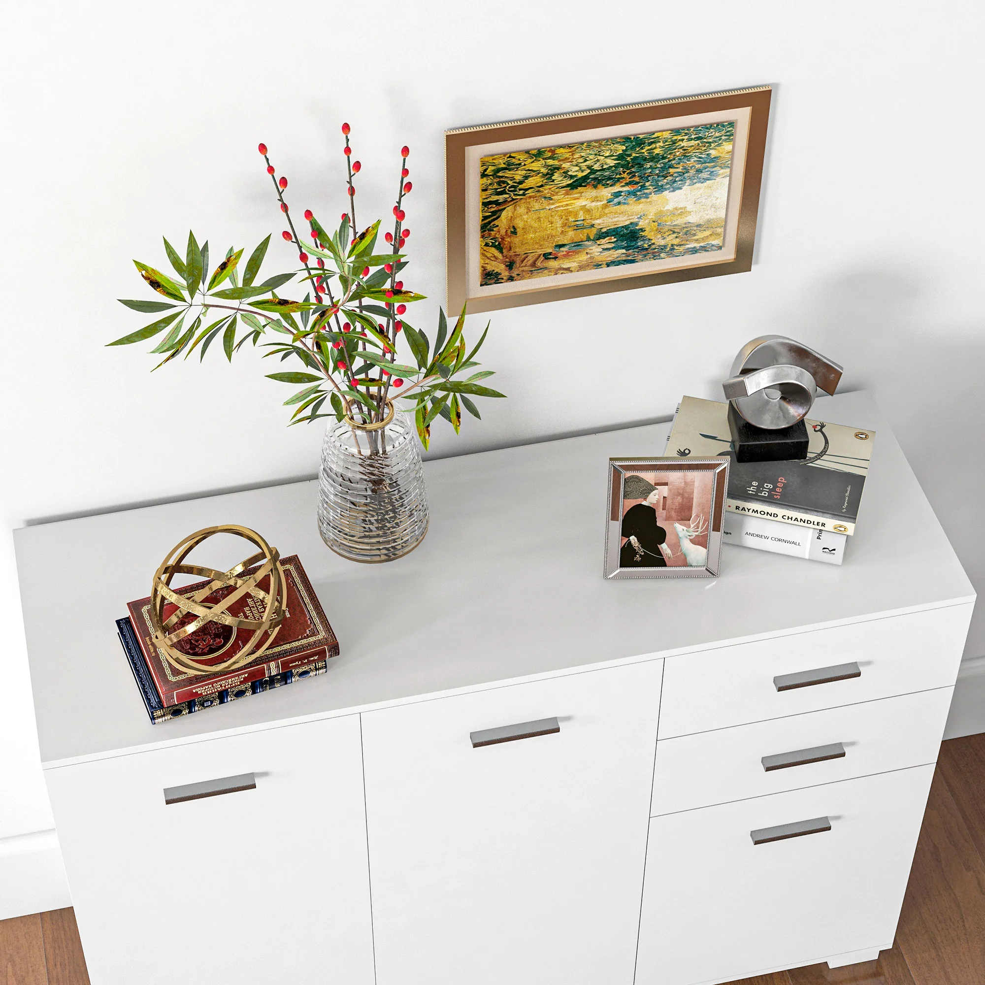 HOMCOM Modern Sideboard Kitchen Storage Cabinet with 2 Drawers and Shelves - Image 8