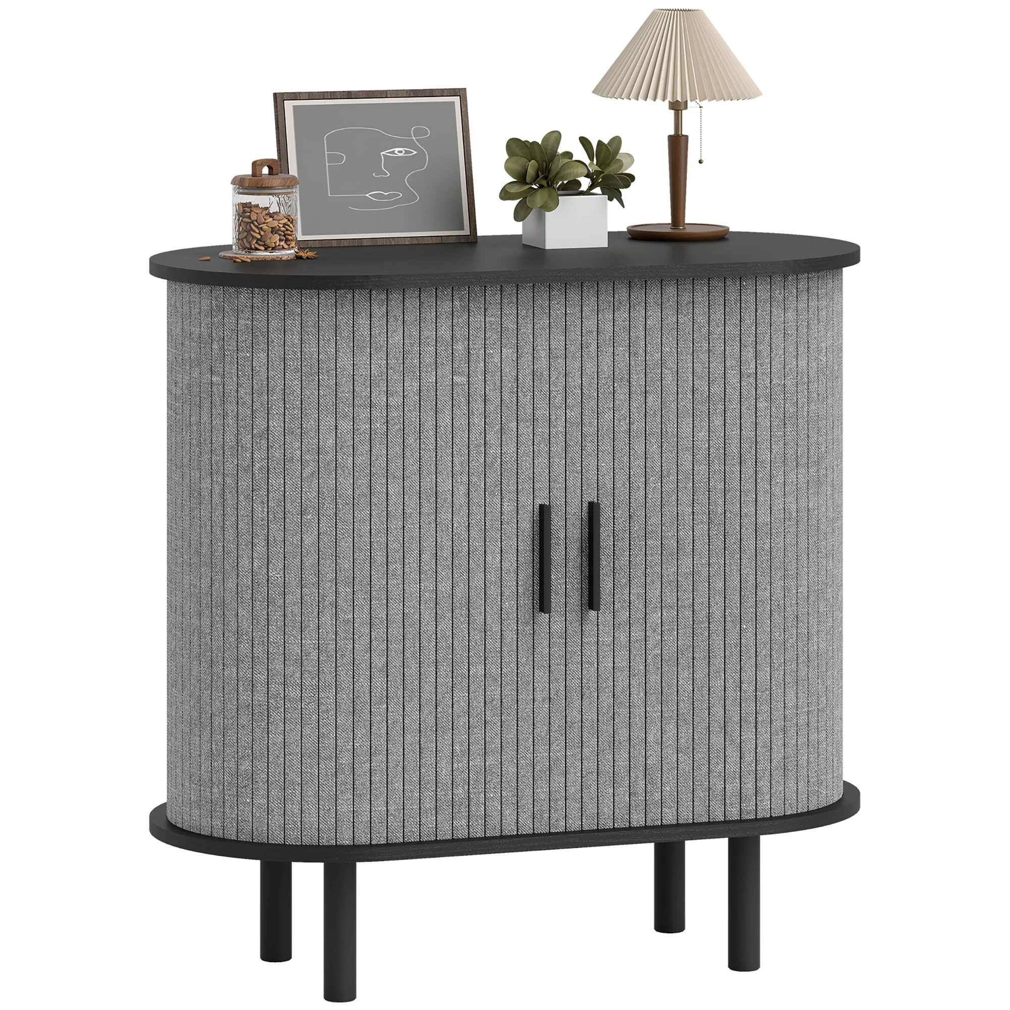 HOMCOM Modern Sideboard With 2 Sliding Doors Tambour Kitchen Cupboard Grey