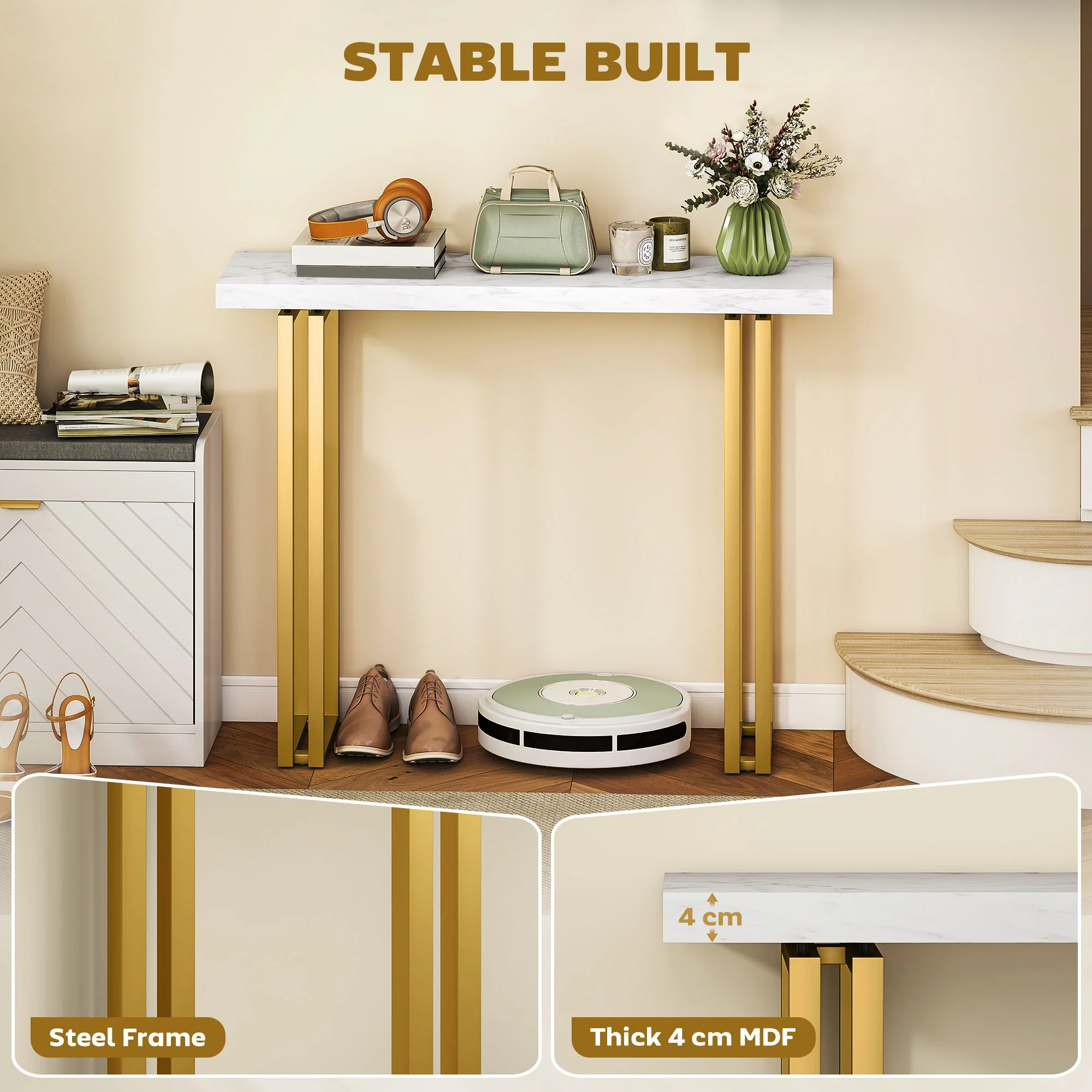 HOMCOM Modern Slim Long Accent Sofa Side Hall Desk for Hallway, White - Image 4