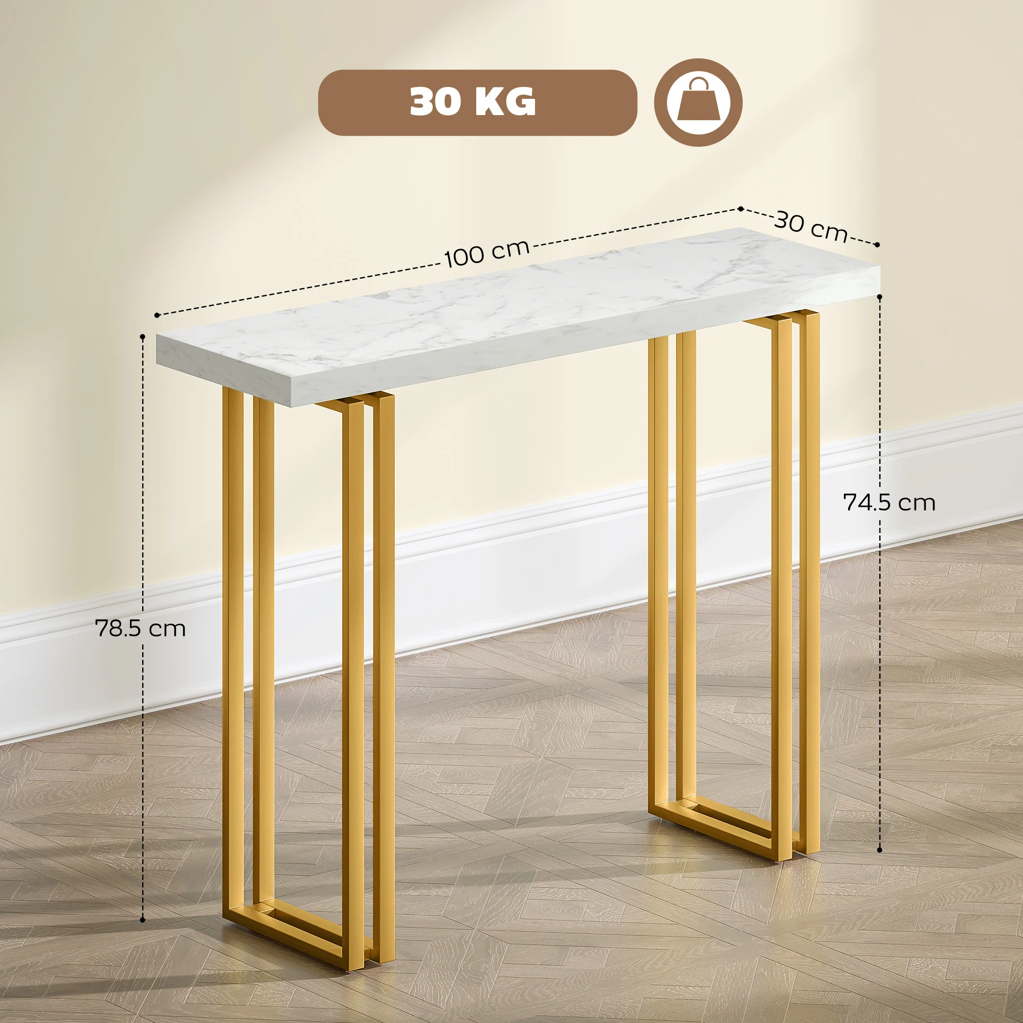HOMCOM Modern Slim Long Accent Sofa Side Hall Desk for Hallway, White - Image 5