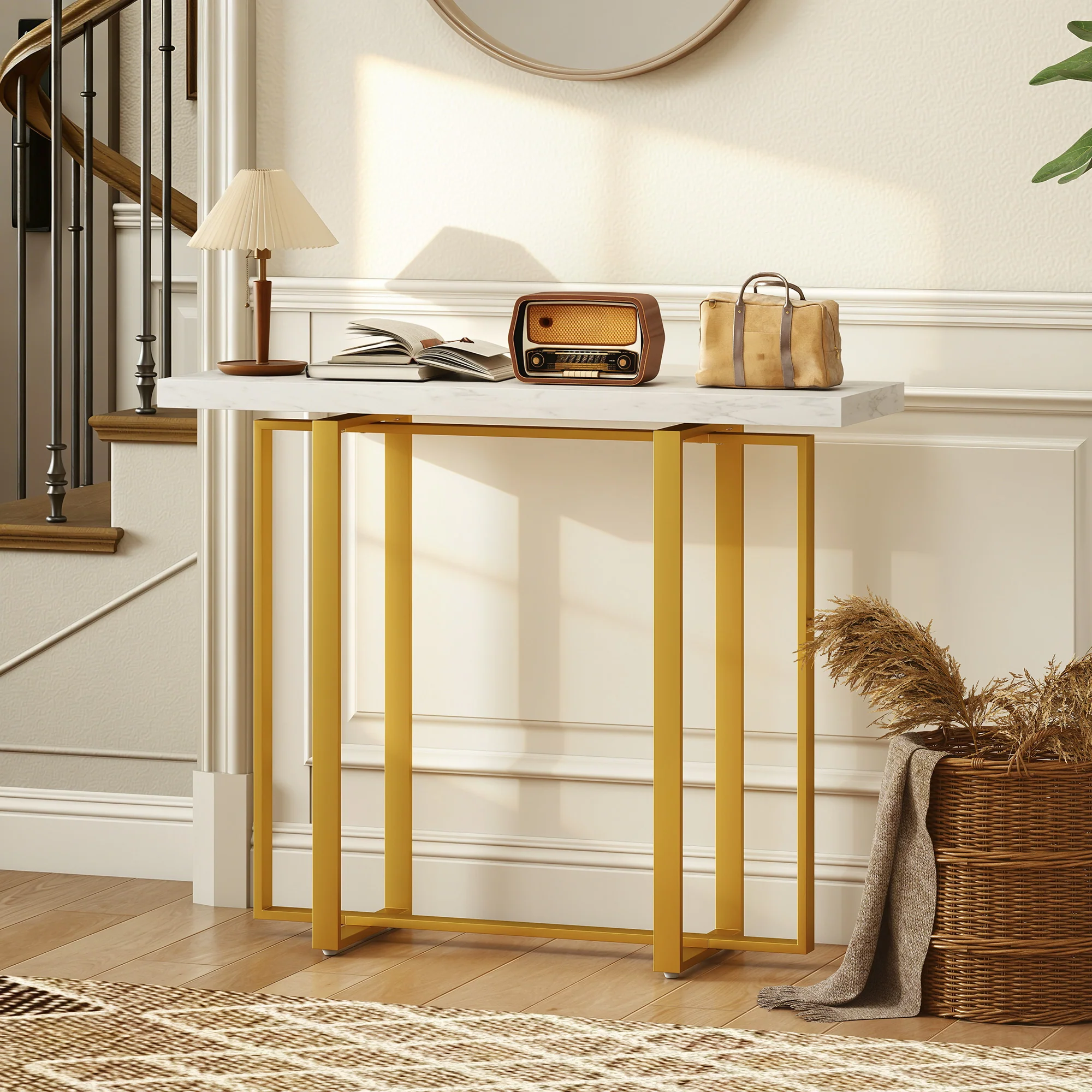 HOMCOM Modern Slim Long Accent Sofa Side Table for Hallway, White - Image 2