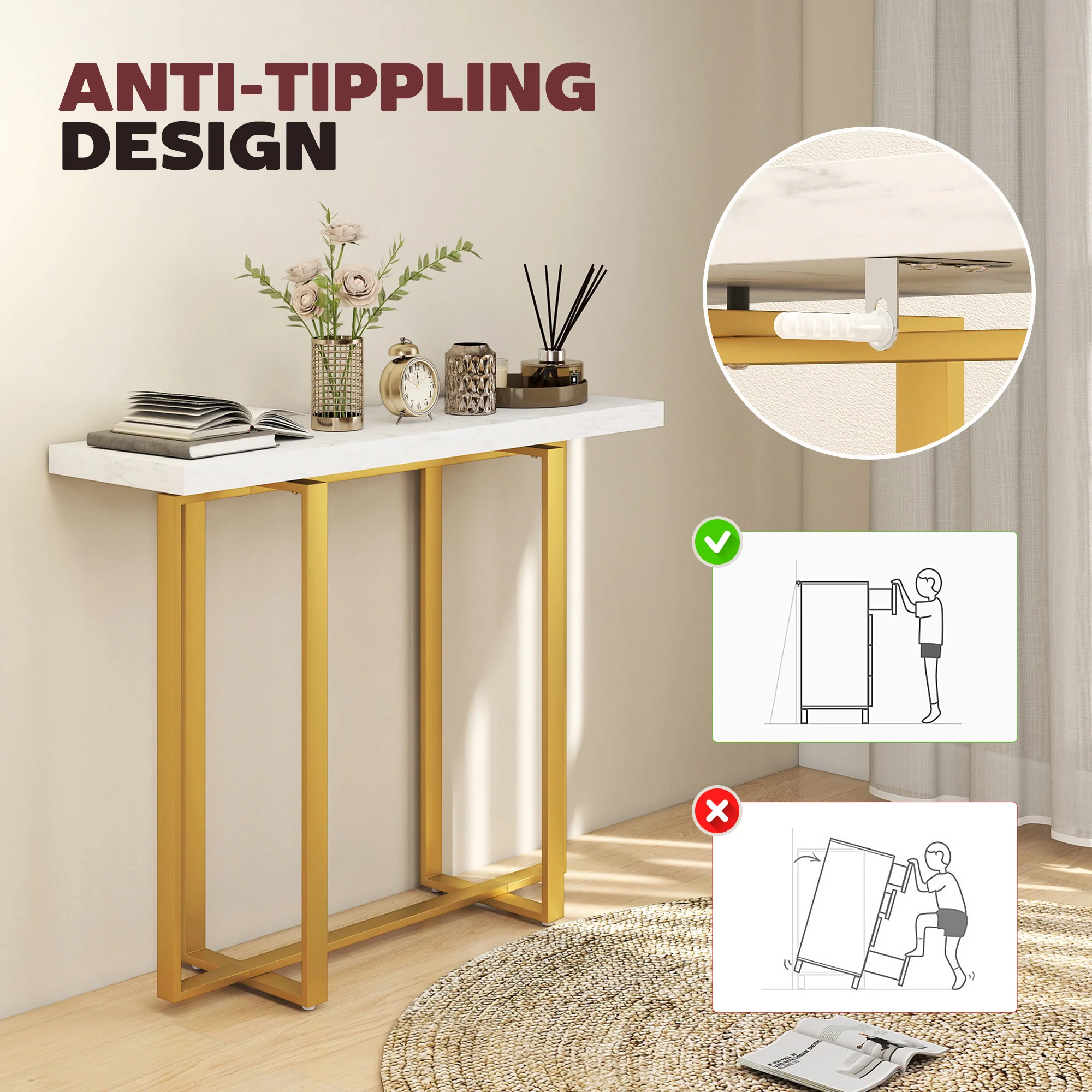 HOMCOM Modern Slim Long Accent Sofa Side Table for Hallway, White - Image 6