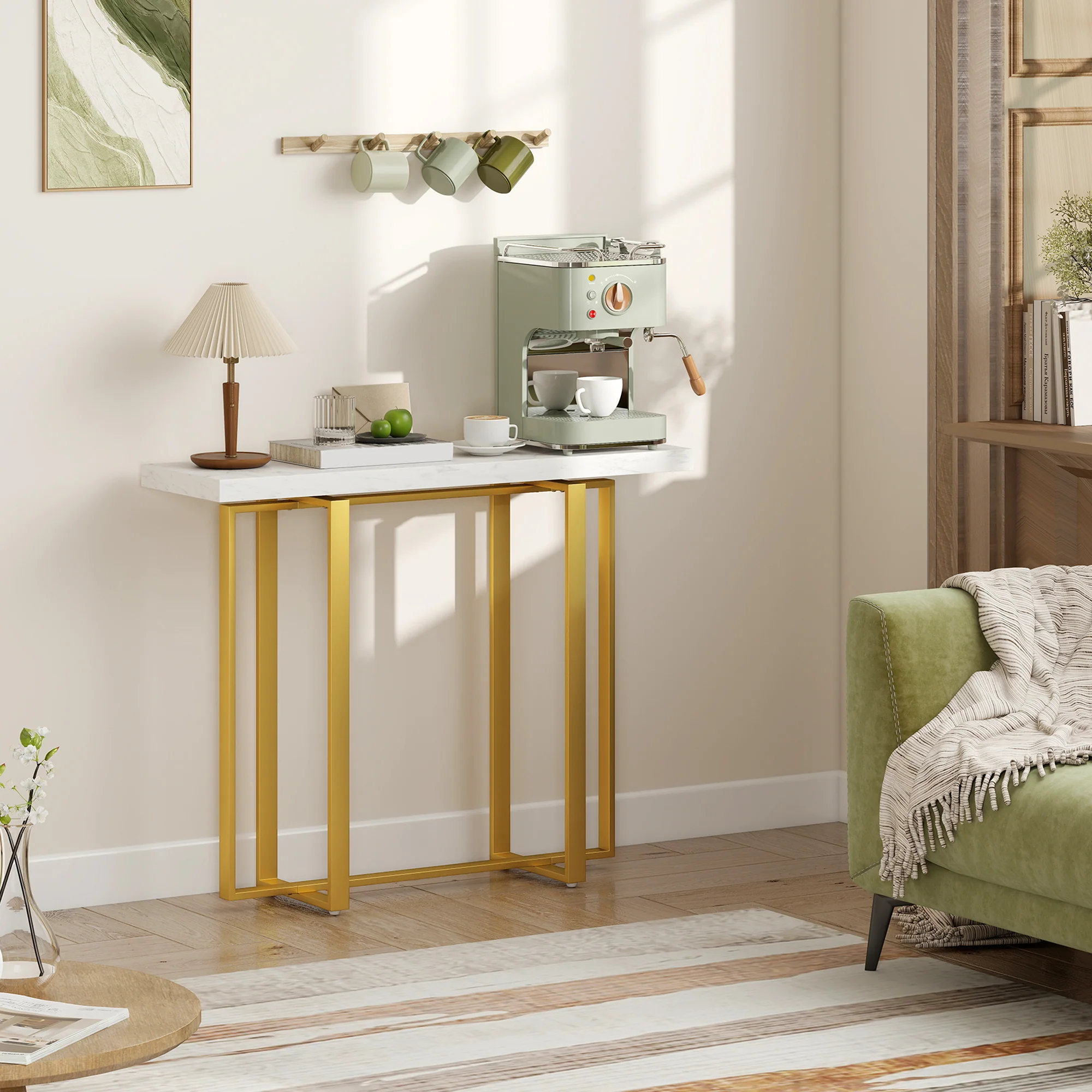 HOMCOM Modern Slim Long Accent Sofa Side Table for Hallway, White - Image 9