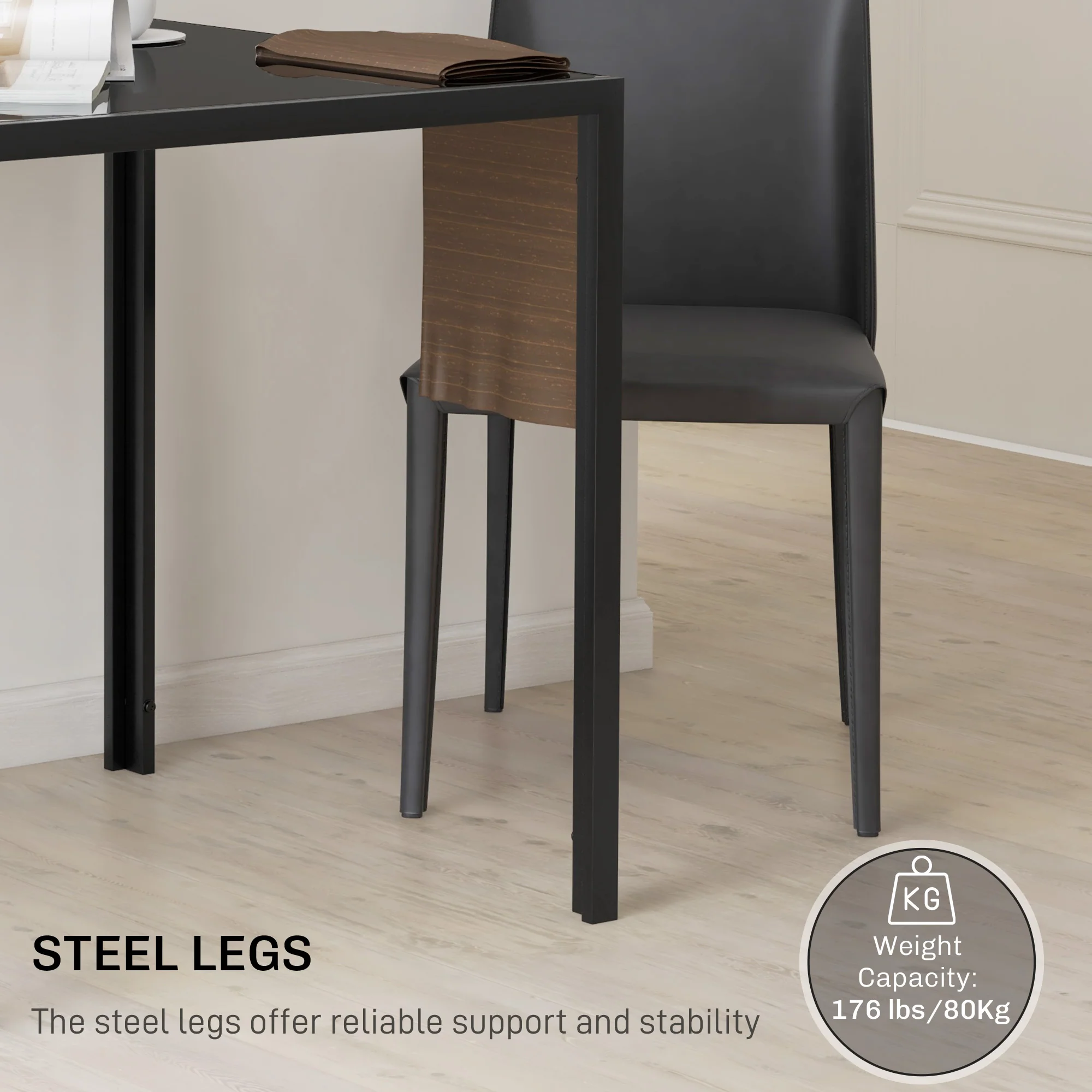 HOMCOM Modern Square Dining Table with Tempered Glass Top Metal Legs - Image 4