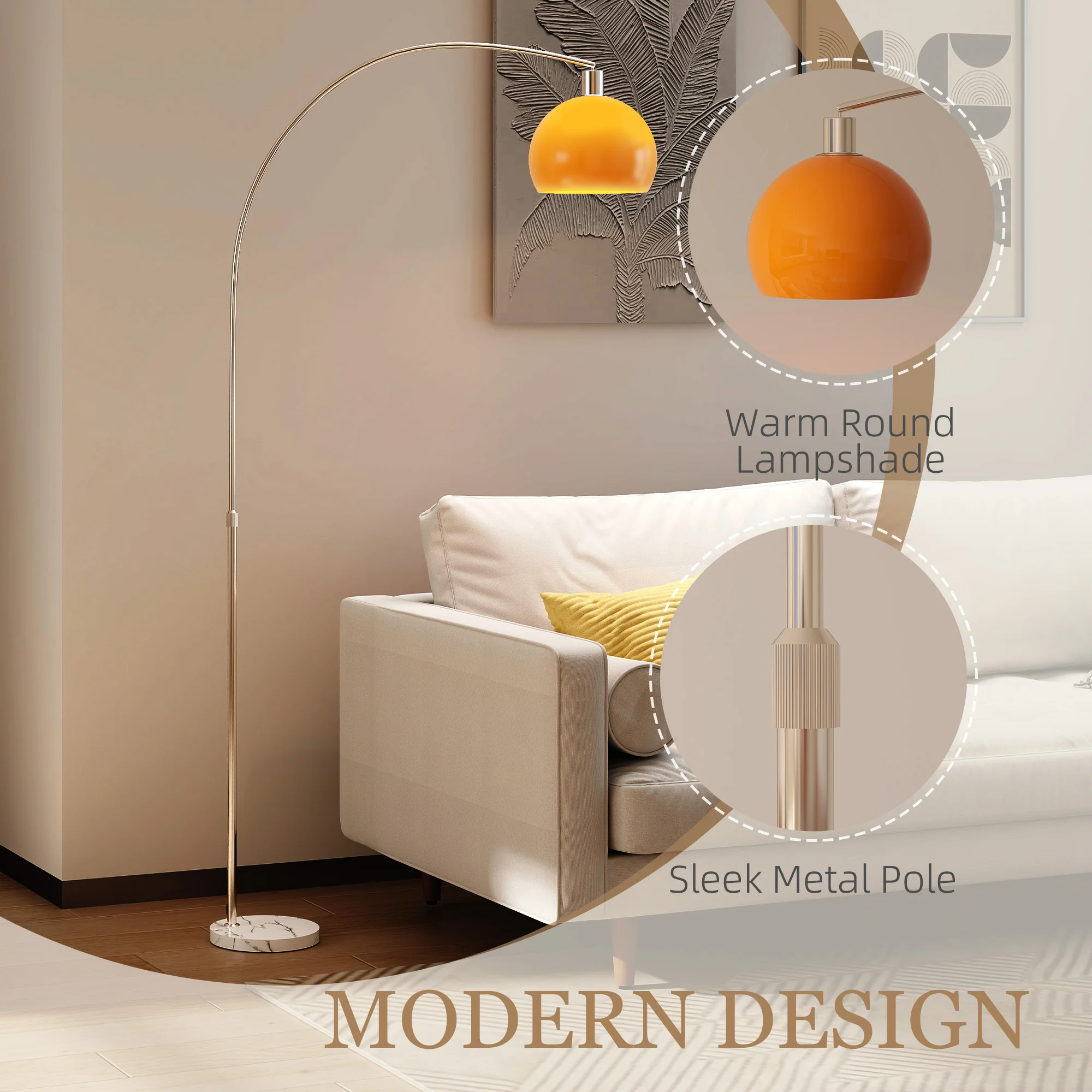 HOMCOM Modern Standing Lamp with Shade & Foot Switch, Orange - Image 3