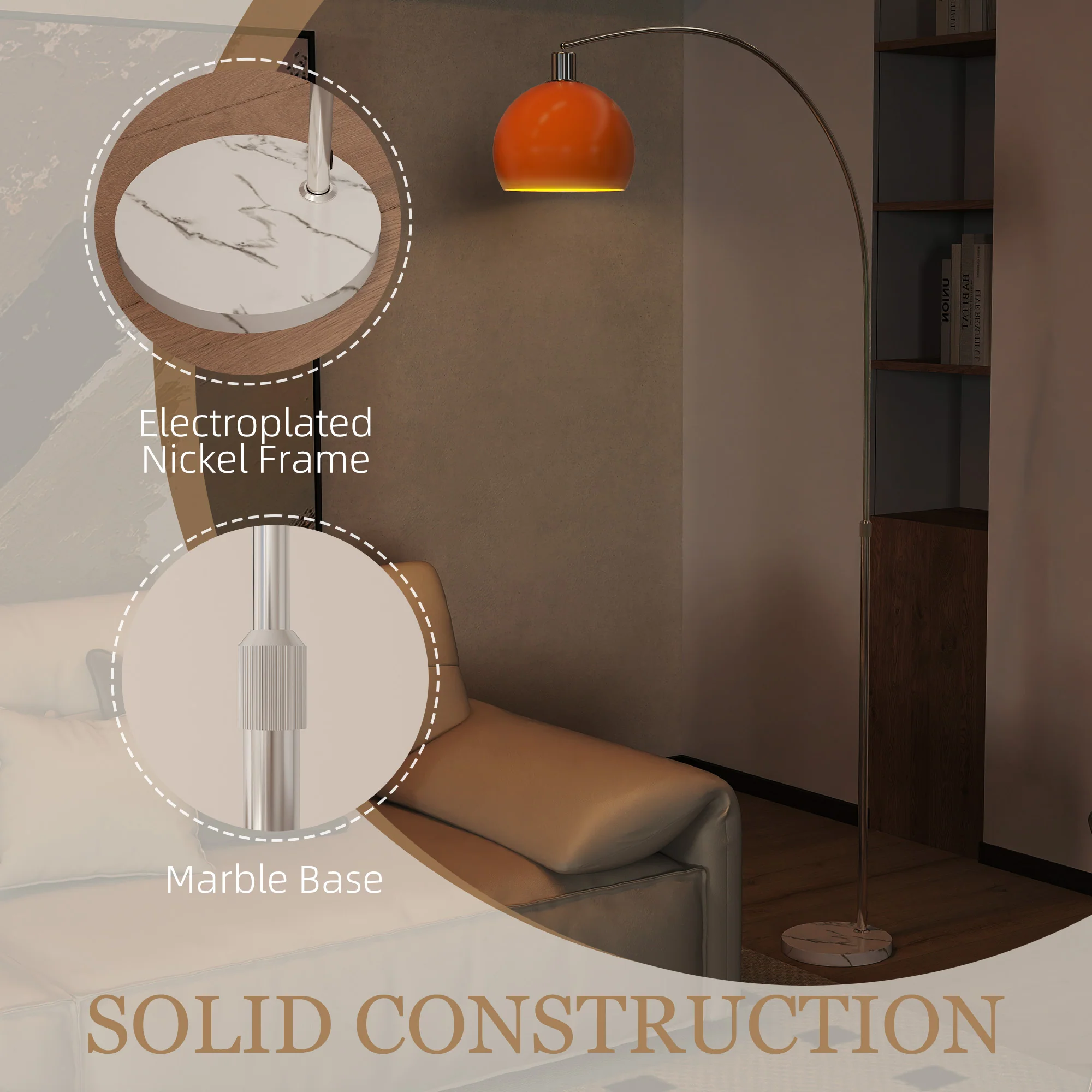 HOMCOM Modern Standing Lamp with Shade & Foot Switch, Orange - Image 7