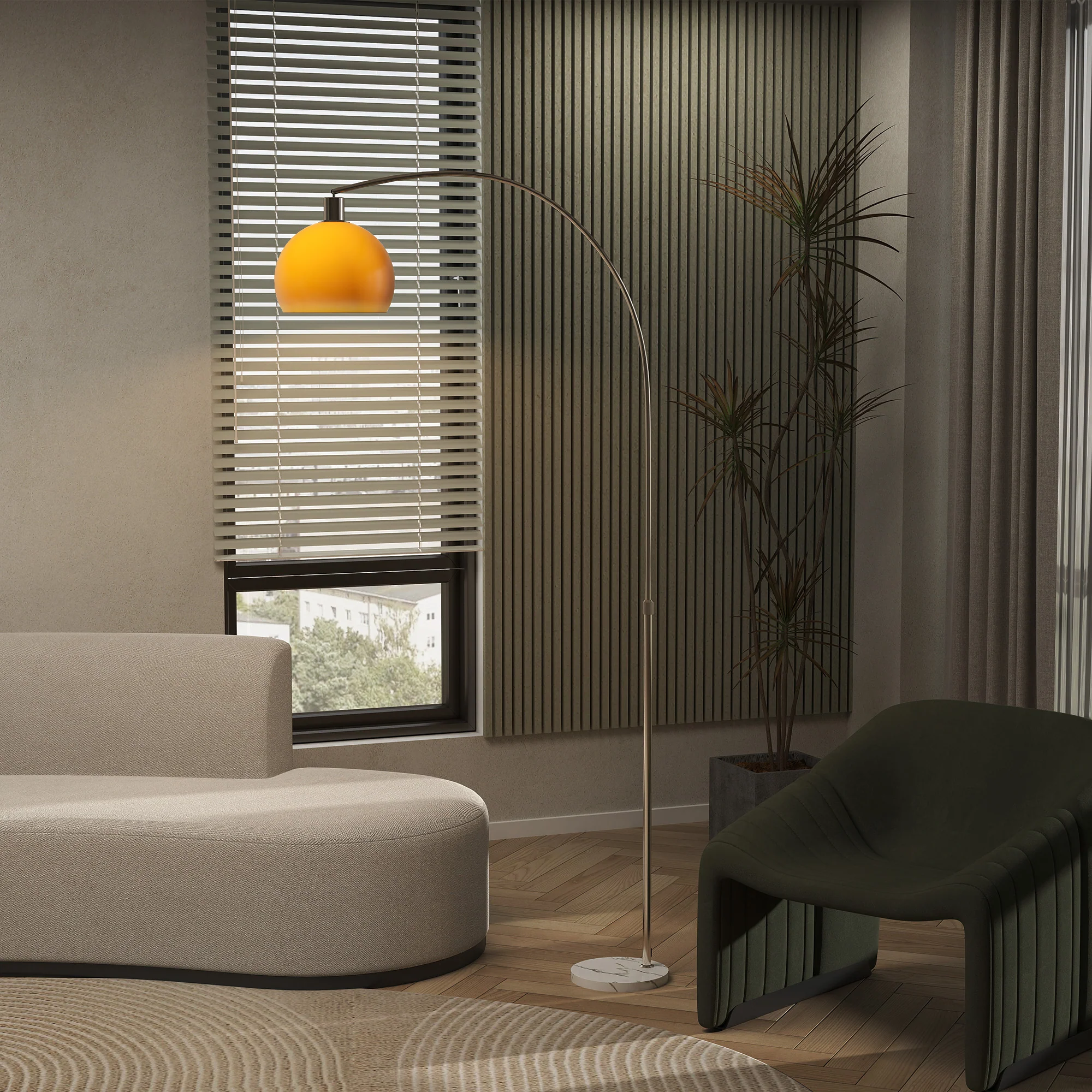 HOMCOM Modern Standing Lamp with Shade & Foot Switch, Orange - Image 8