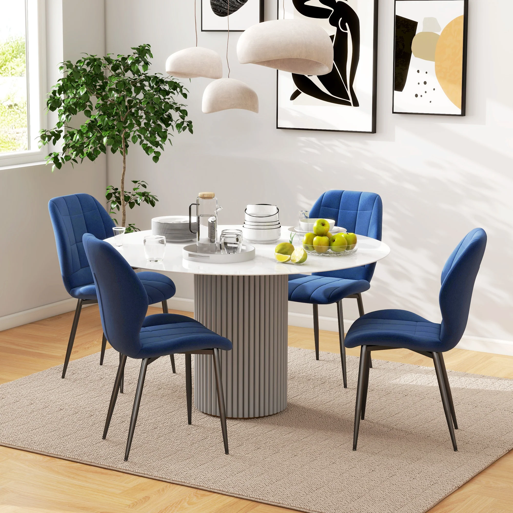 HOMCOM Modern Style Kitchen Chairs Set Of 4 With Flannel Upholstered, Light Grey - Image 12