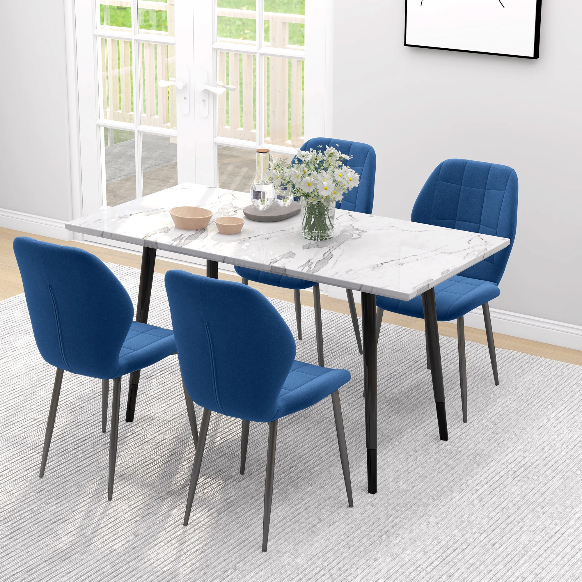 HOMCOM Modern Style Kitchen Chairs Set Of 4 With Flannel Upholstered, Light Grey - Image 16