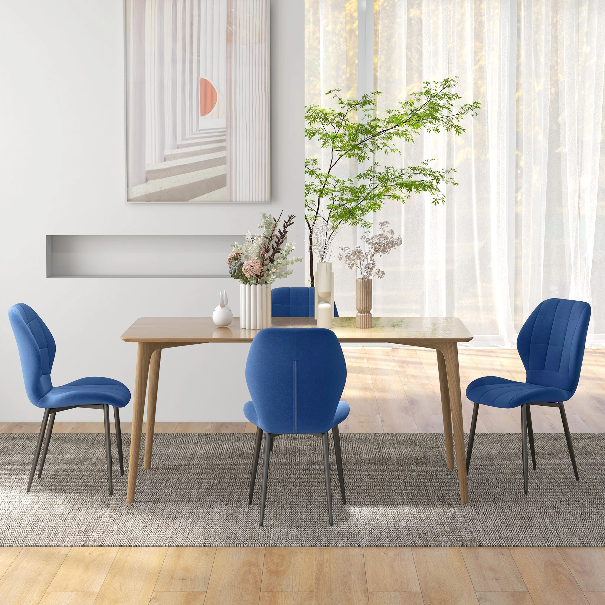 HOMCOM Modern Style Kitchen Chairs Set Of 4 With Flannel Upholstered, Light Grey - Image 17