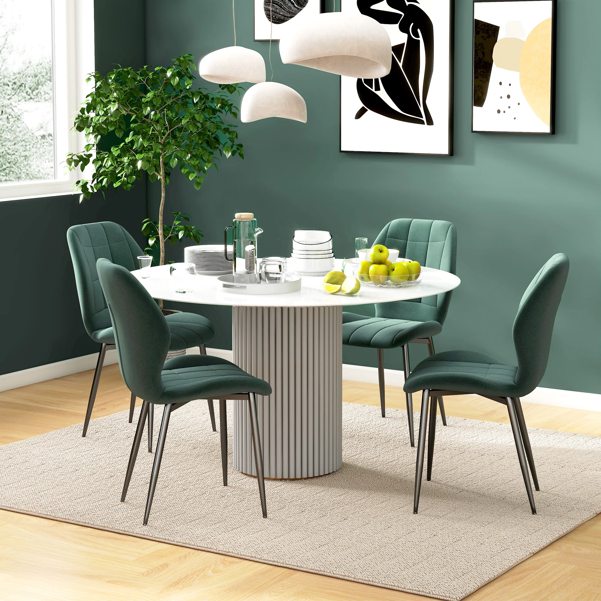 HOMCOM Modern Style Kitchen Chairs Set Of 4 With Flannel Upholstered, Light Grey - Image 20