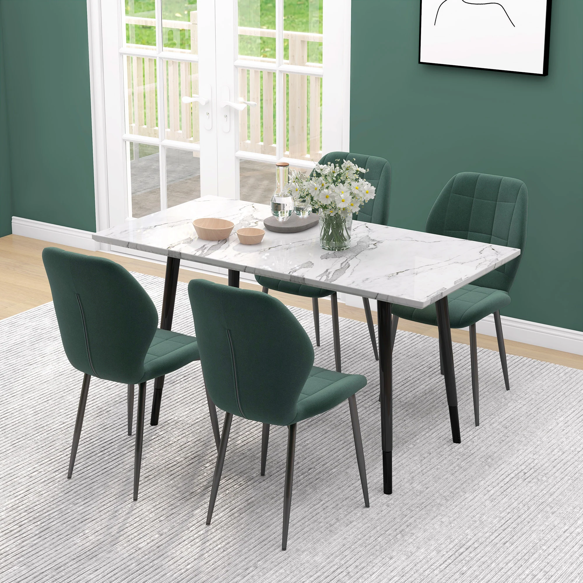 HOMCOM Modern Style Kitchen Chairs Set Of 4 With Flannel Upholstered, Light Grey - Image 21