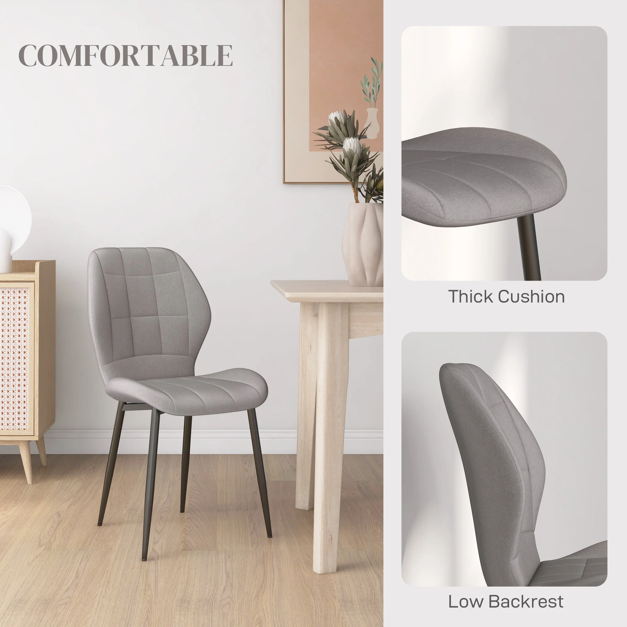 HOMCOM Modern Style Kitchen Chairs Set Of 4 With Flannel Upholstered, Light Grey - Image 4