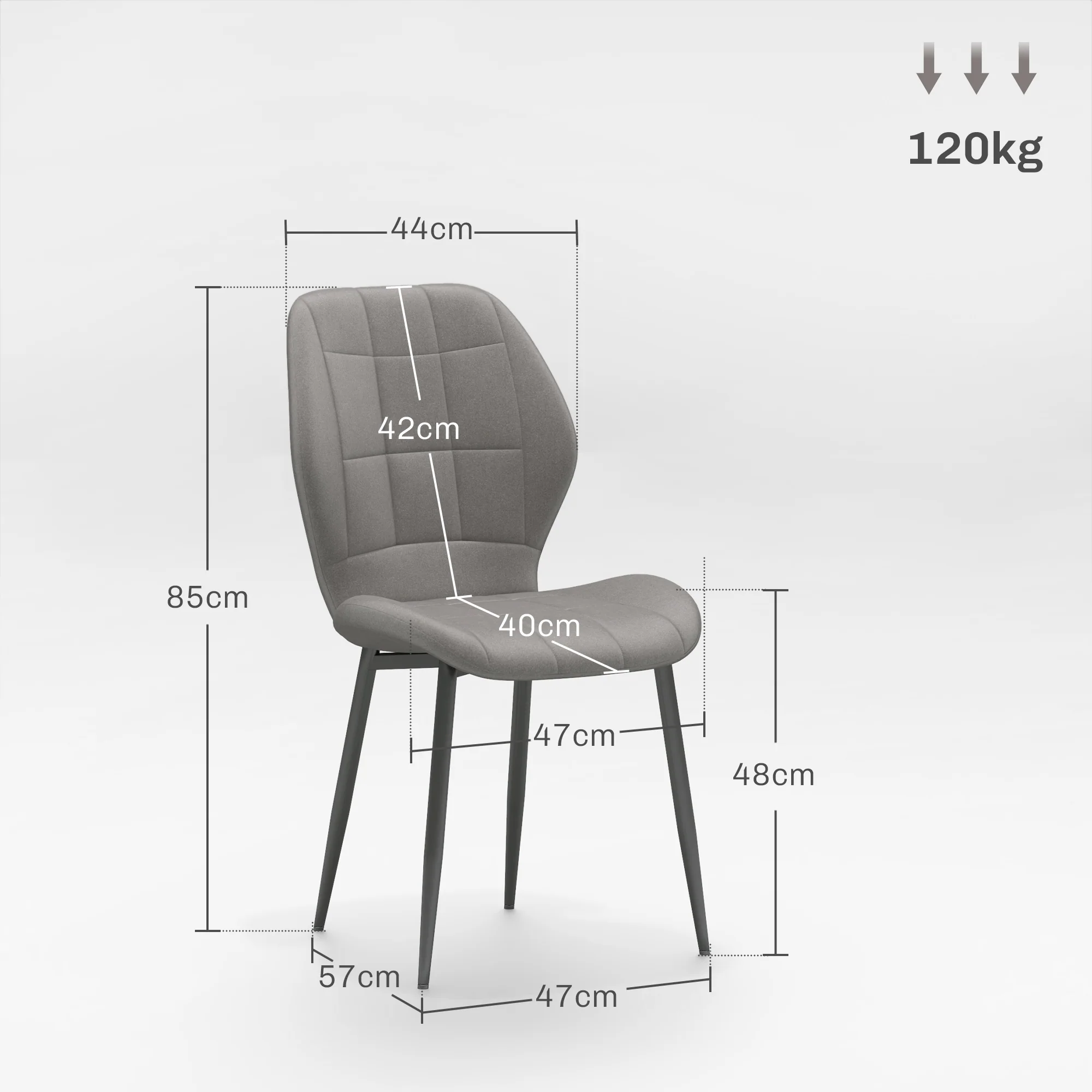 HOMCOM Modern Style Kitchen Chairs Set Of 4 With Flannel Upholstered, Light Grey - Image 5