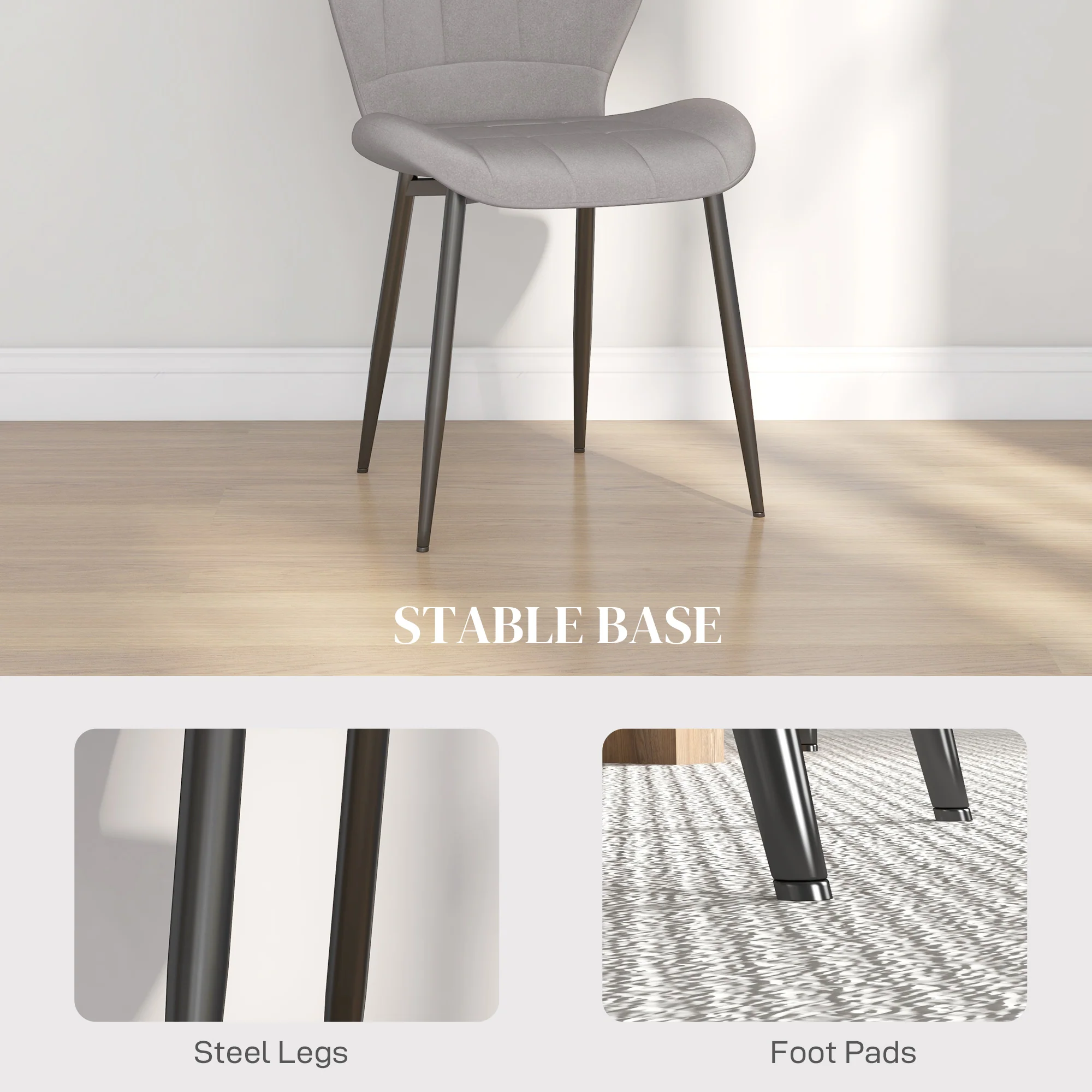 HOMCOM Modern Style Kitchen Chairs Set Of 4 With Flannel Upholstered, Light Grey - Image 6