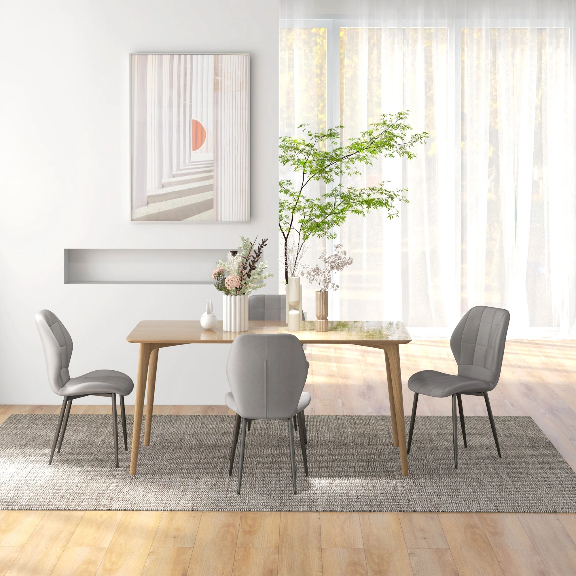 HOMCOM Modern Style Kitchen Chairs Set Of 4 With Flannel Upholstered, Light Grey - Image 8
